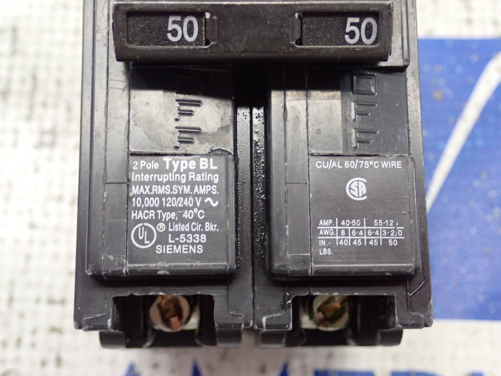 Siemens B250 50 Amp 2 Pole 120/240V BL Bolt on Circuit Breaker tested
