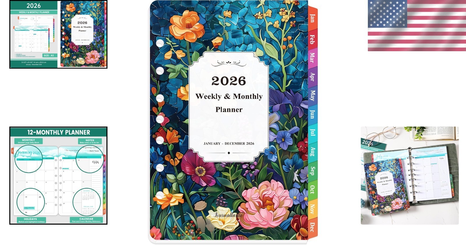 2026 Calendar Planner Inserts A5 5.5 Inch x 8.5 Inch with Flexible Removal Tabs