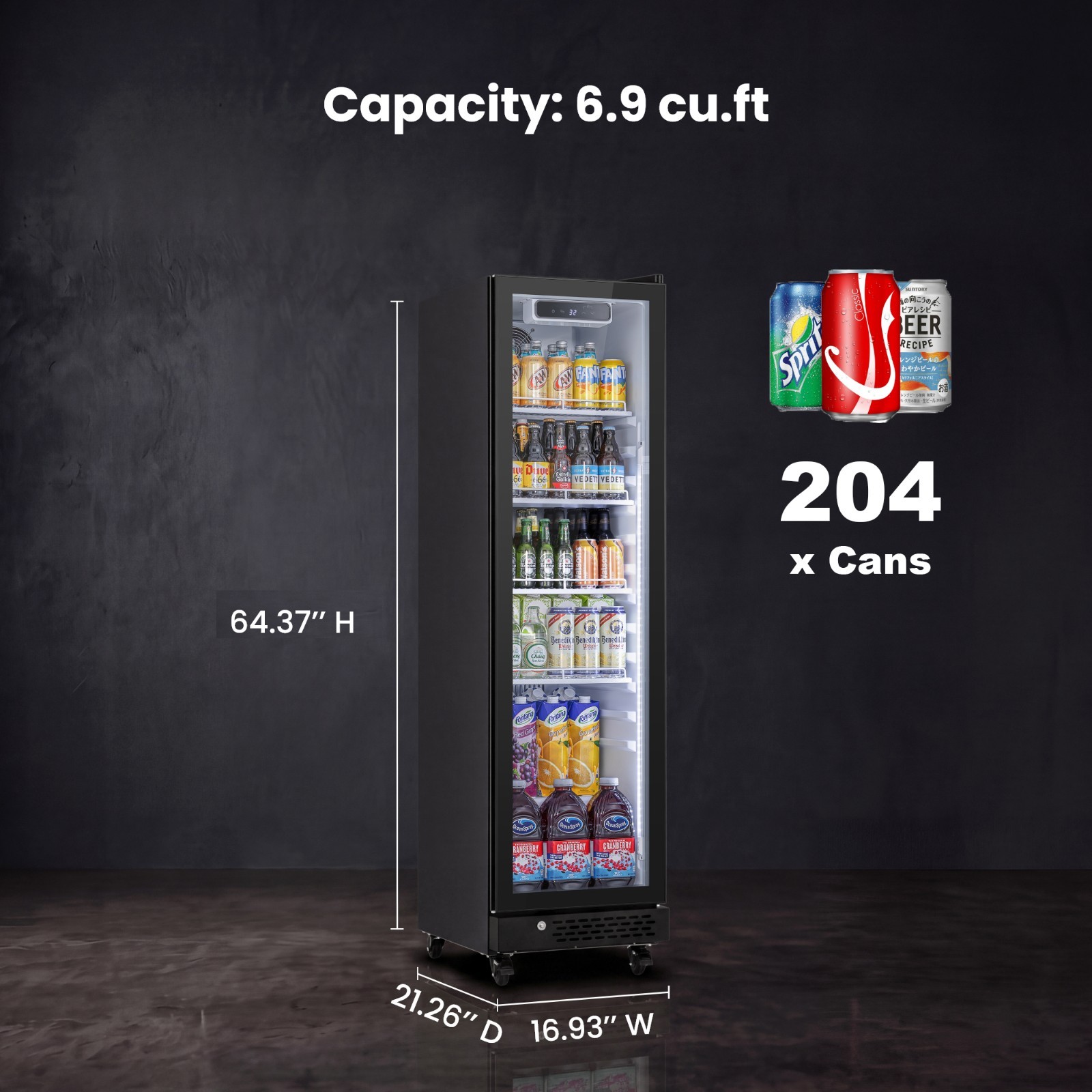Yeego Commercial Refrigerator Display Cooler 1 Glass Door Merchandiser Fridge