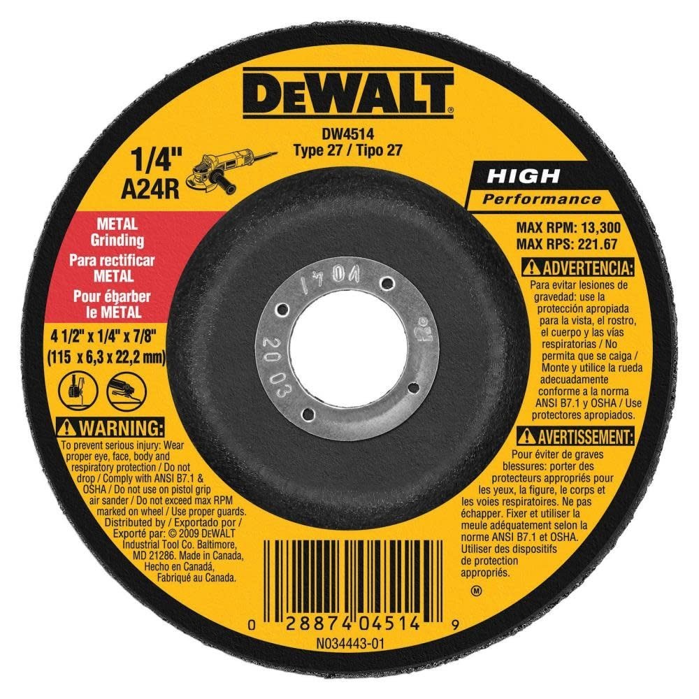 4-1/2″ Grinding Wheel 1/4″ Thick 7/8″ Arbor Aluminum Oxide Metal Grinding NEW US