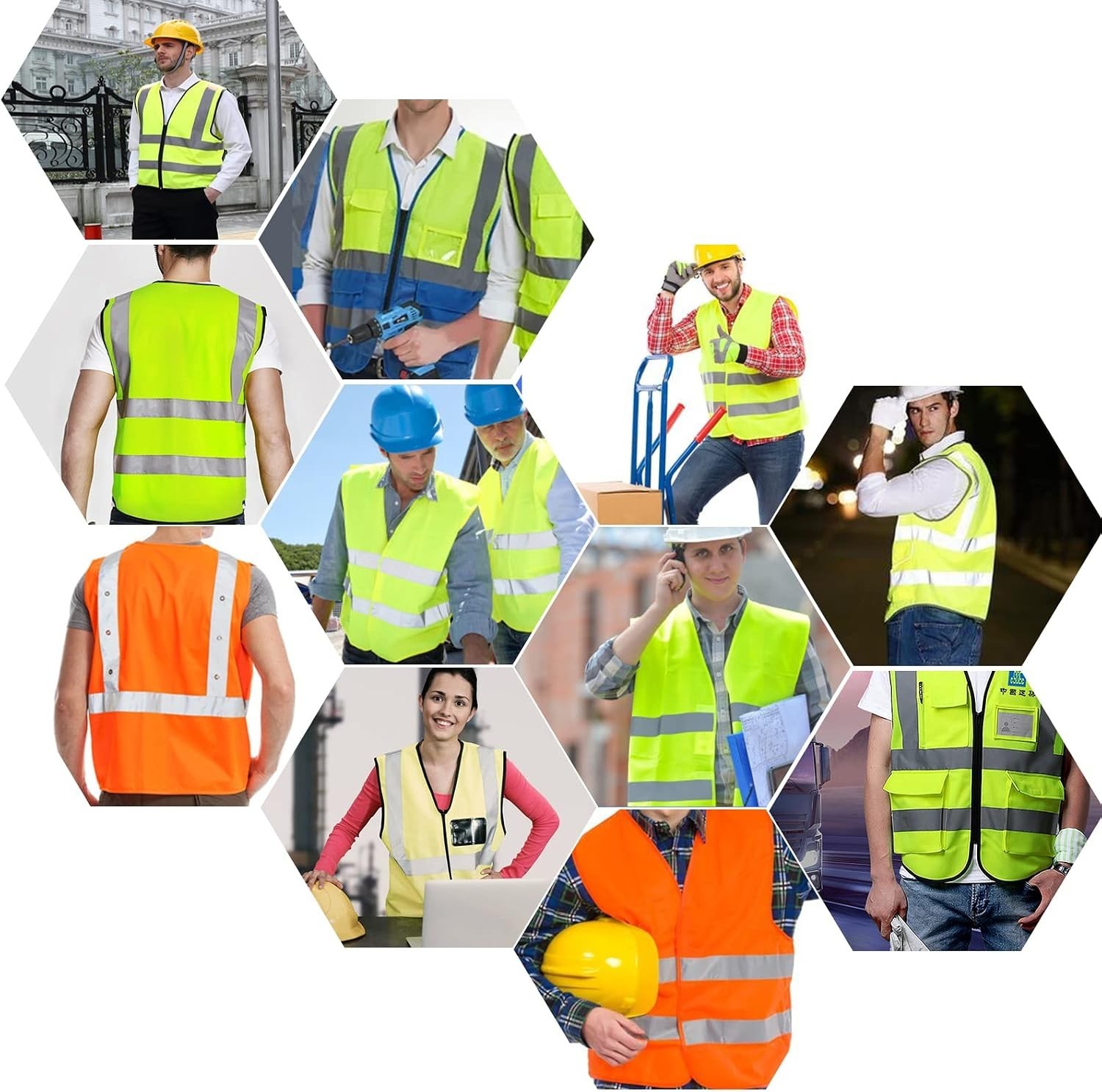High Visibility Safety Vests 6-Pack with Free Drawstring Bag – Unisex, Durable