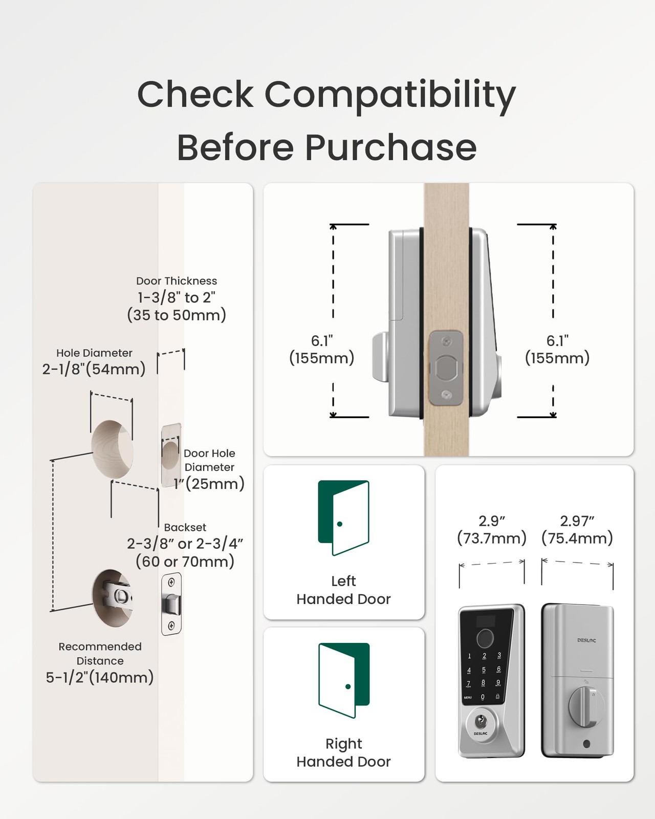 DESLOC WiFi Smart Lock D110 Plus, Fingerprint Keyless Entry, Built-in Wi-Fi, No
