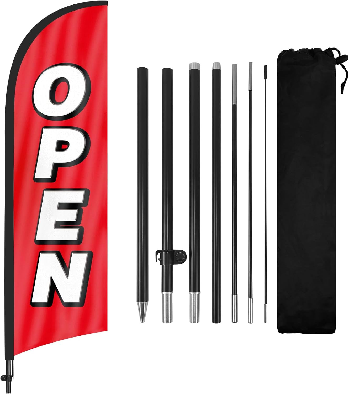 Feather Flag for Business with Pole and Ground Stake – 8ft Open Sign Advertising