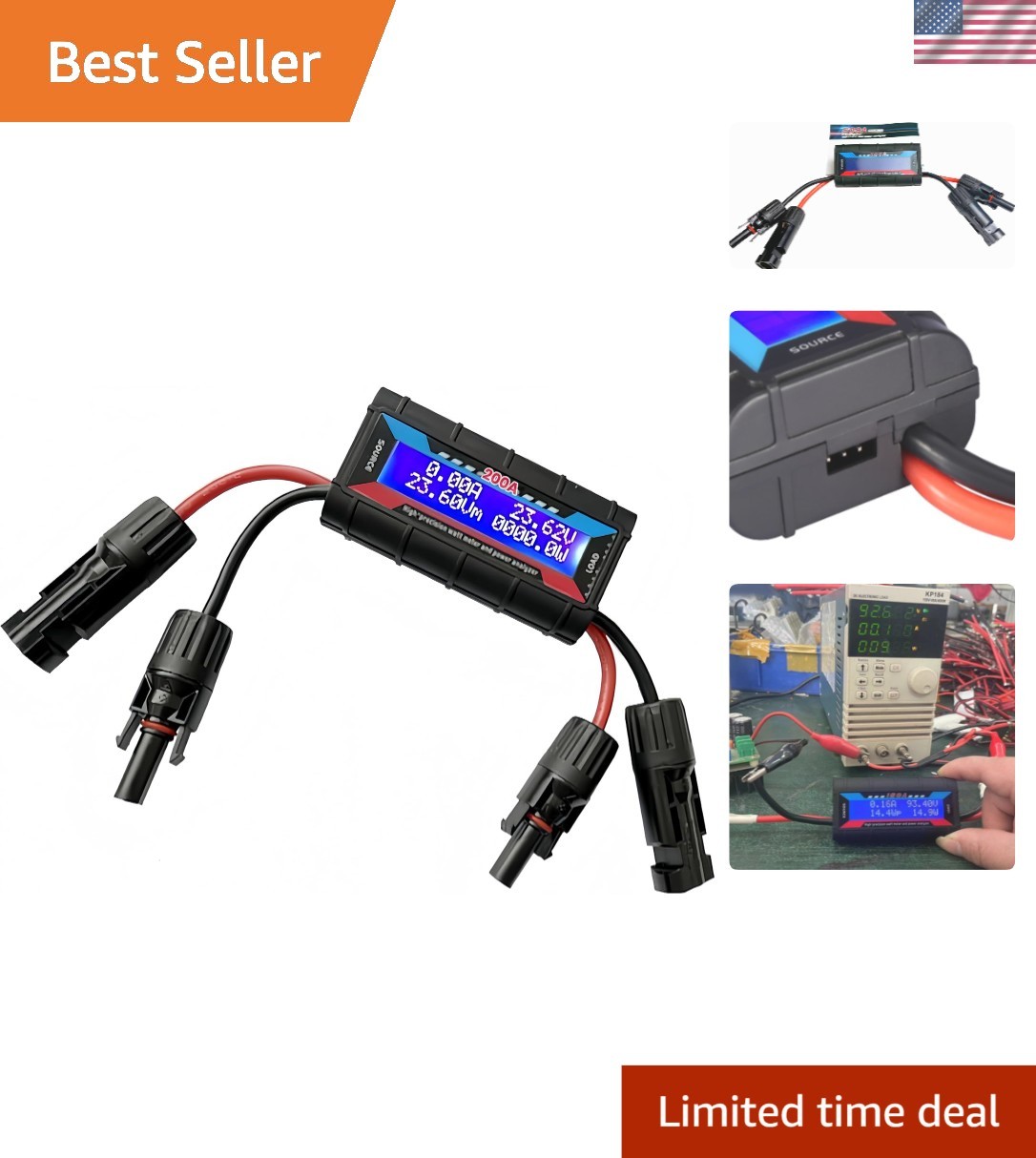 200A Digital LCD Watt Meter for Solar Panels & Wind Turbines – Backlit Display