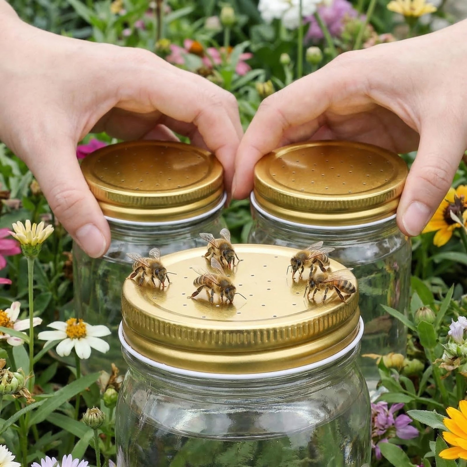 Homoyoyo 8-Pack Bee Feeder Lids for Mason Jar – Metal Bee Feeders Entrance Be…