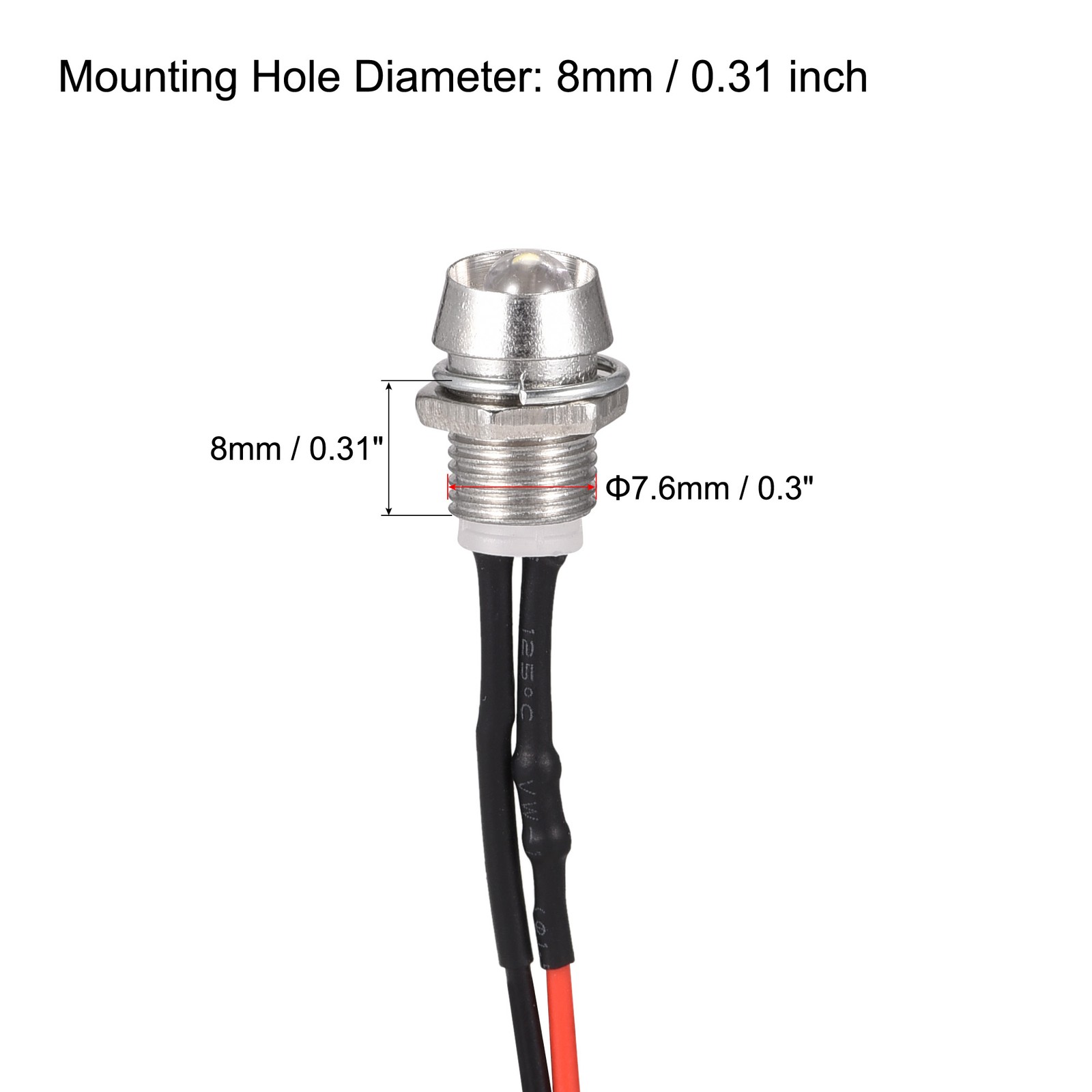 10Pcs LED Indicator Light AC/DC 24V 8mm Panel Mount Metal Shell