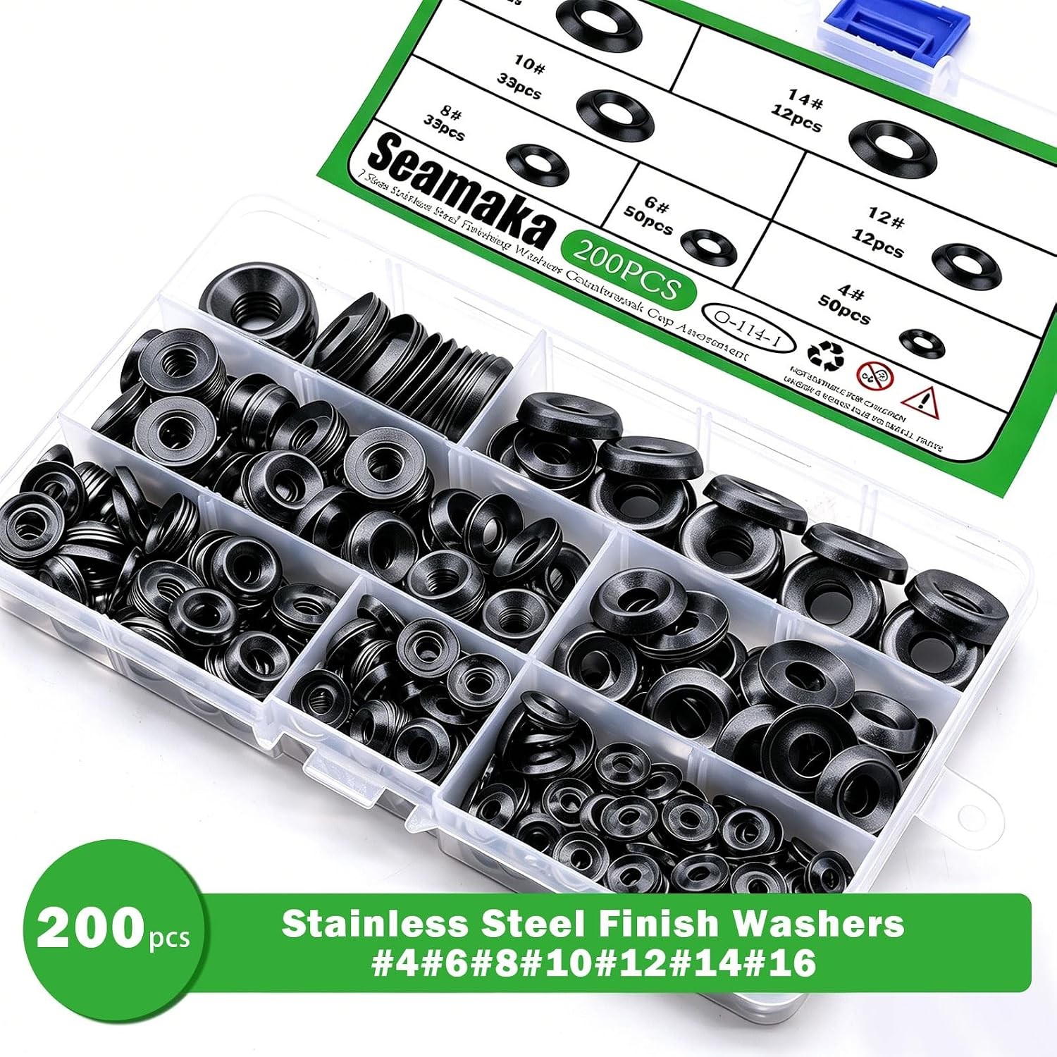 200 Pcs Black Finish Washers 7 Sizes 304 Stainless Steel Finishing Washers