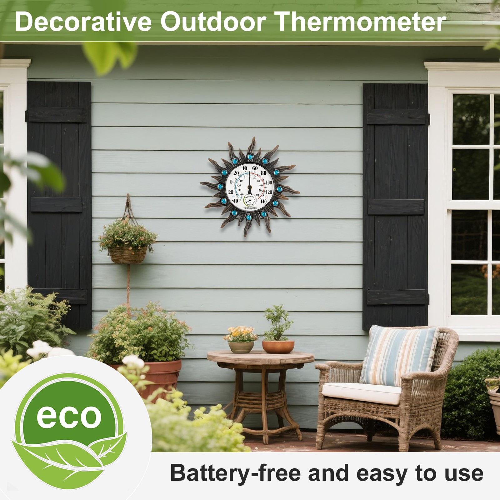 Retro Sun Wall Mounted Thermometer W/Hygrometer Waterproof Decorative Patio Yard