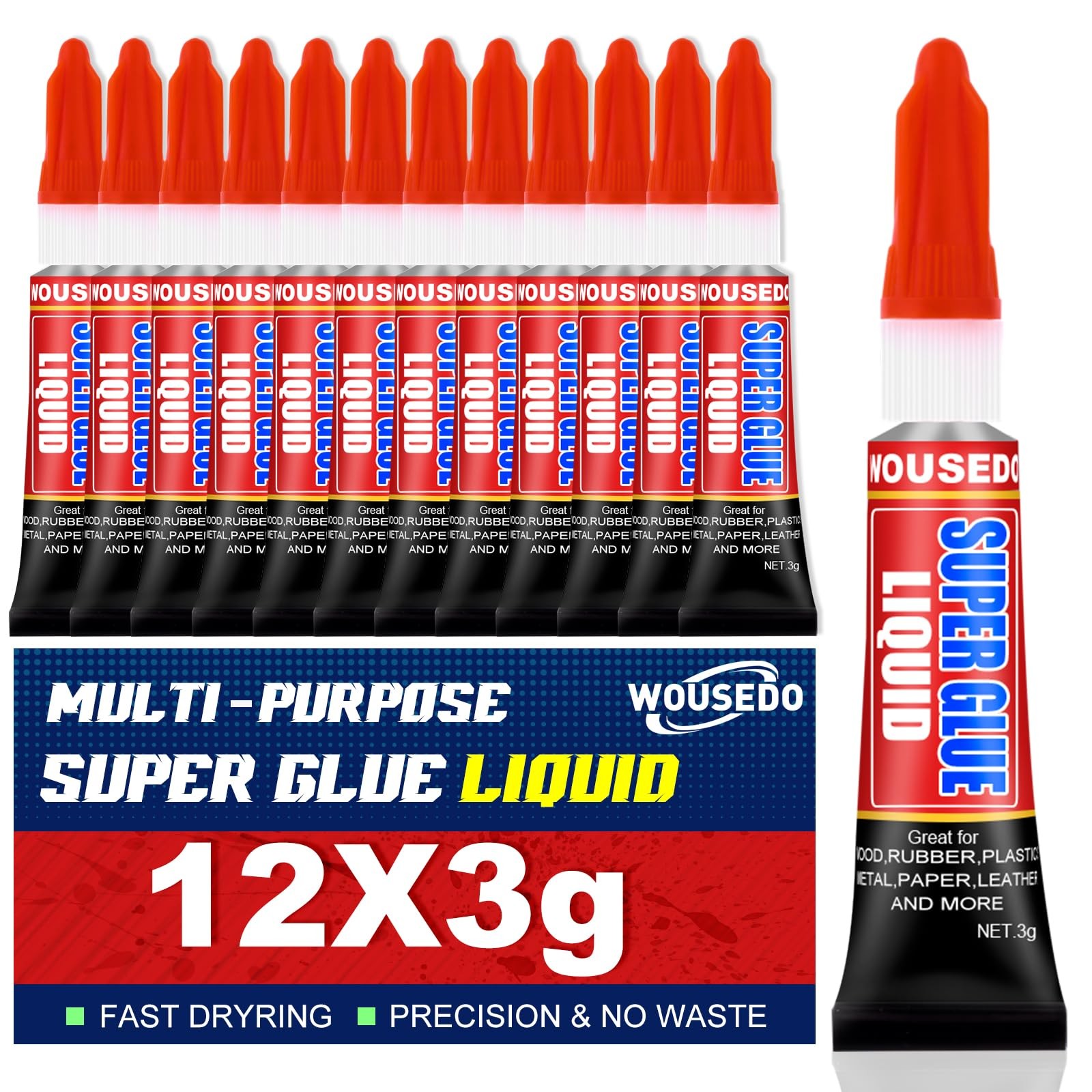 12 X 3g Super Glue Liquid, Fast Drying All-Purpose Pack of 12, Clear