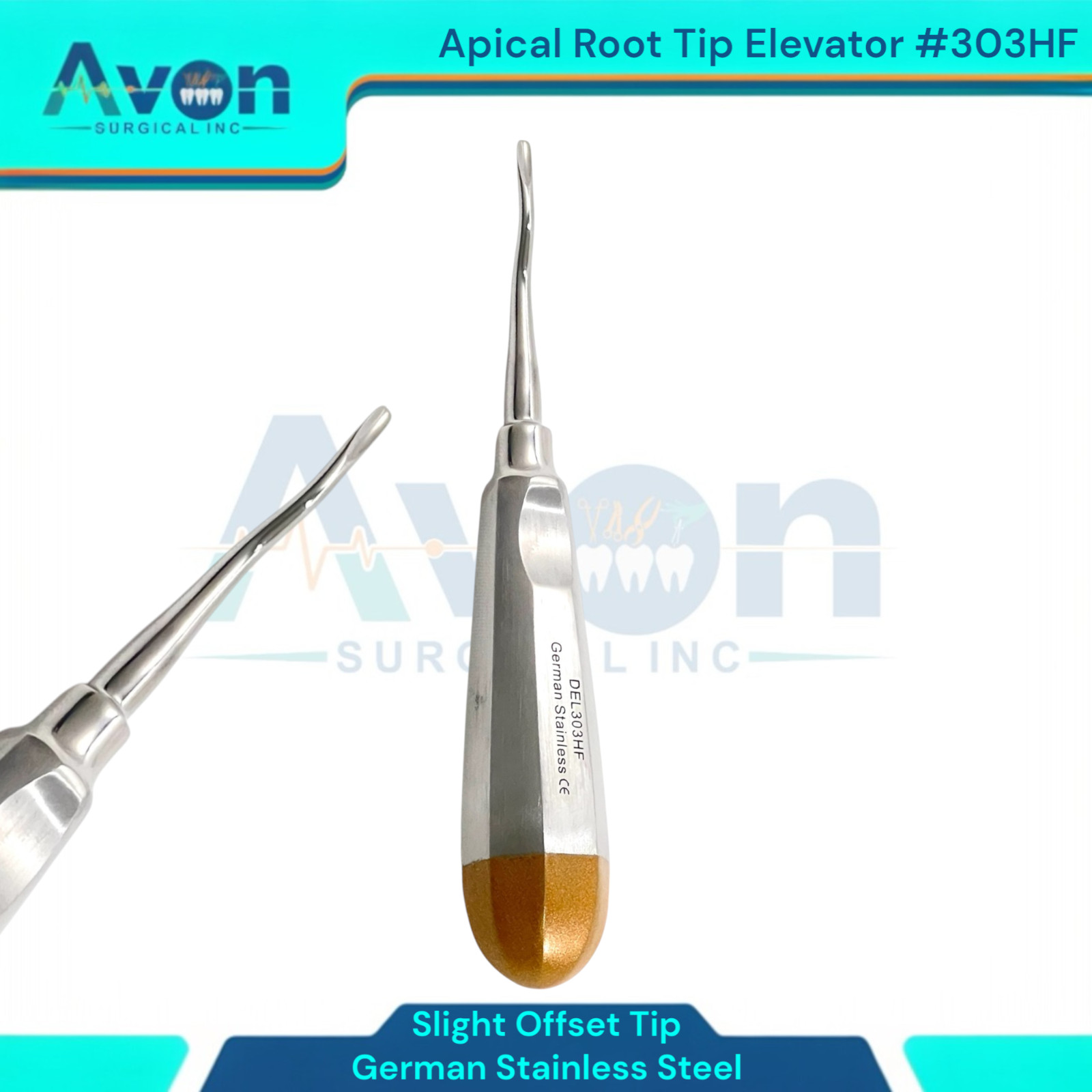 Apical Root Tip Tooth Extraction Elevator, Slight Offset Gouge Tip, #303HF