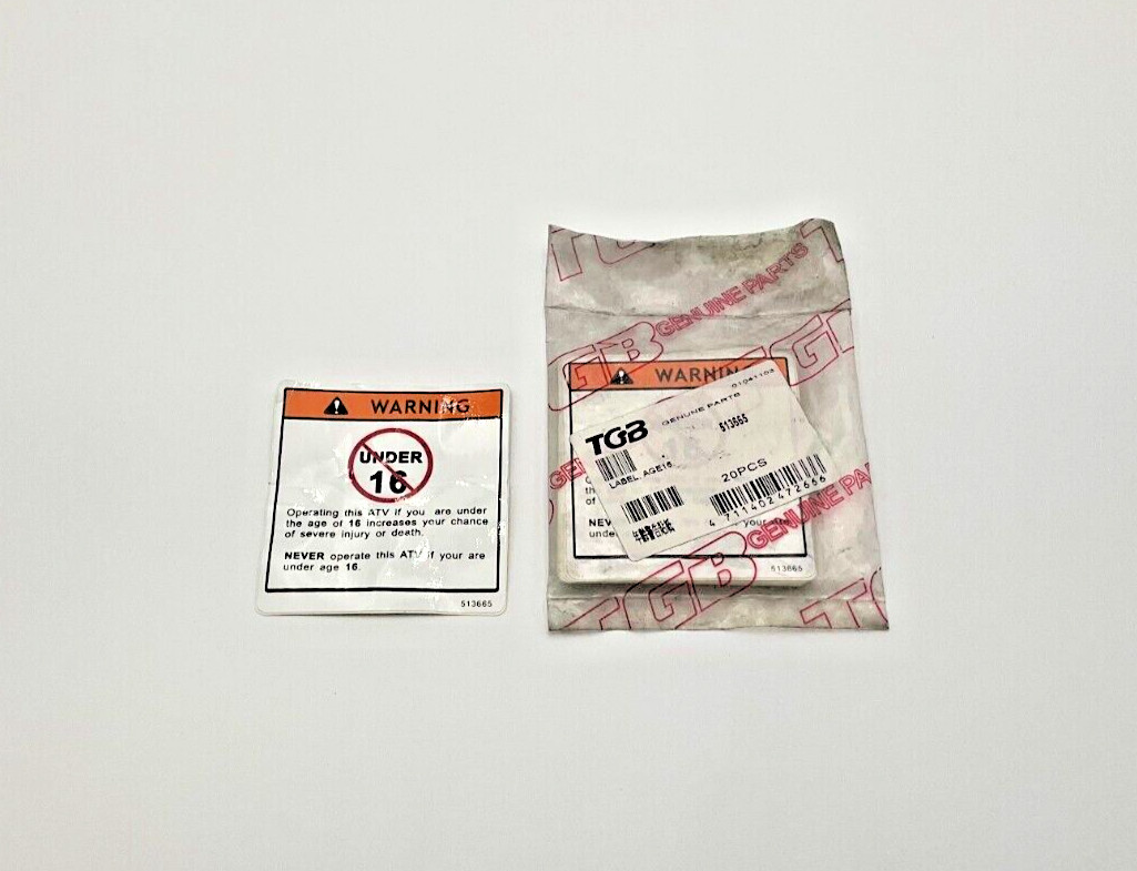 TGB 513665 Warning Label Age 16 Lot of 20 New (TSC)