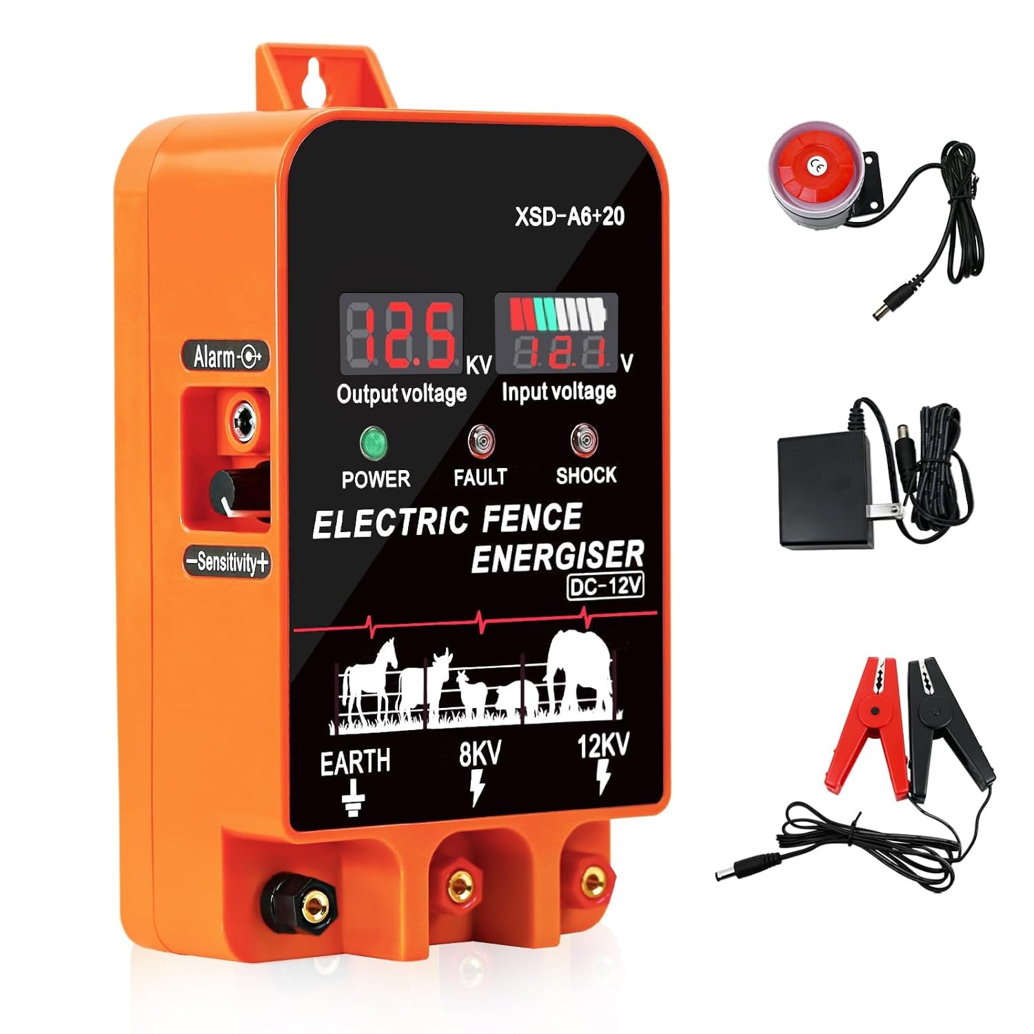 9J Electric Fence Charger Energizer, 9 Joules 400 Acres, AC DC 2 in 1 Powered Su