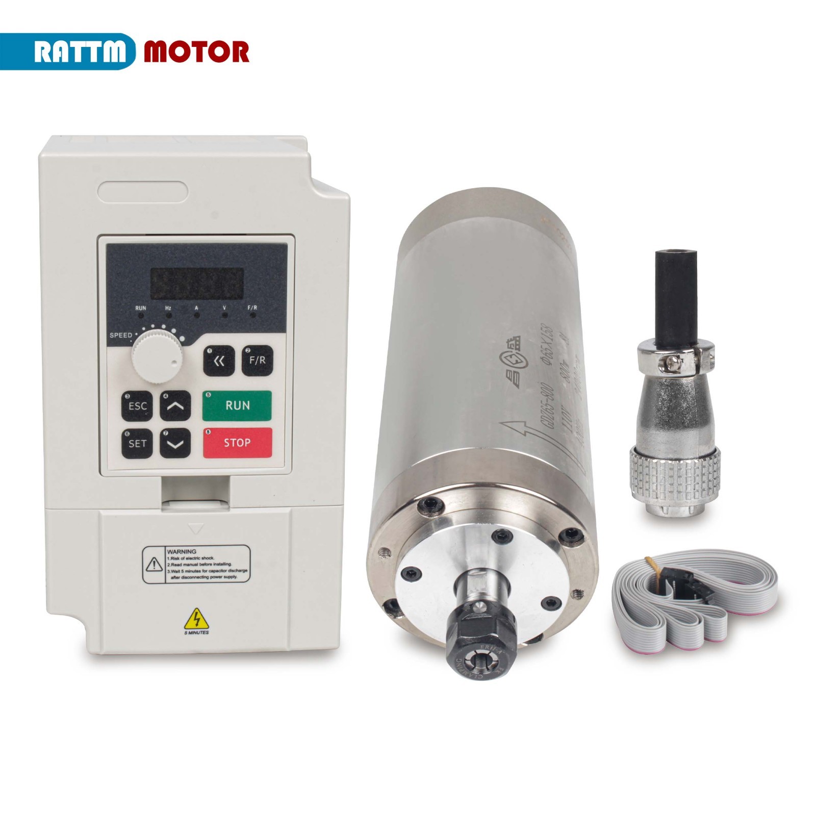 US SHIP】0.8KW 110V Water Cooled Spindle Motor 65mm+1.5KW 110V VFD Inverter