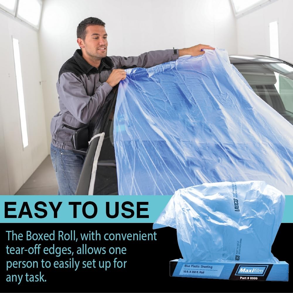 MAXIFILM 16ft x 350ft Roll of Blue Overspray Paintable Masking Plastic Sheeting