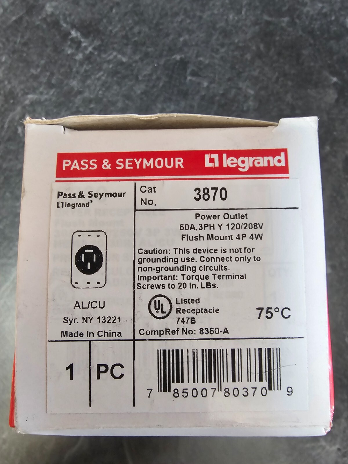 P&S 3870 Power Outlet 60A 3-PH 120/208V Flushmount 4P4W