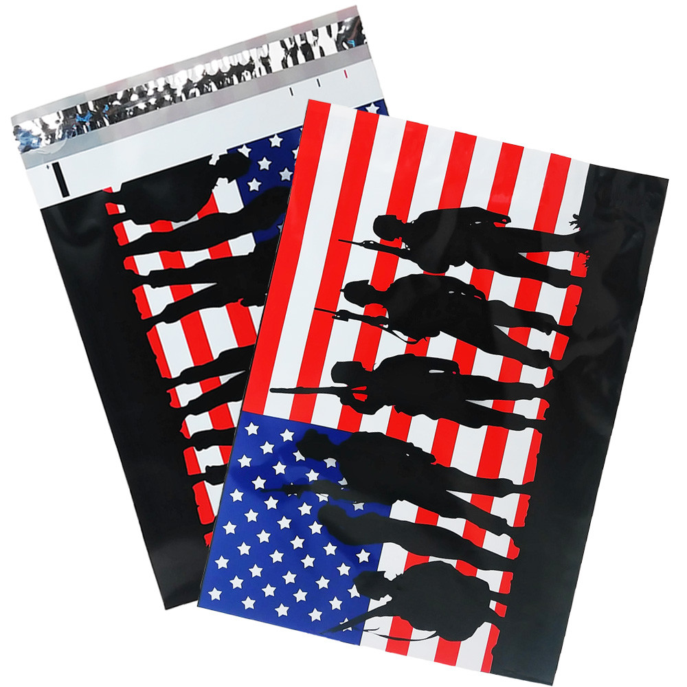 10×13″ Military Soldier Patriotic Flag Poly Mailers, Flat Shipping Envelope Bags