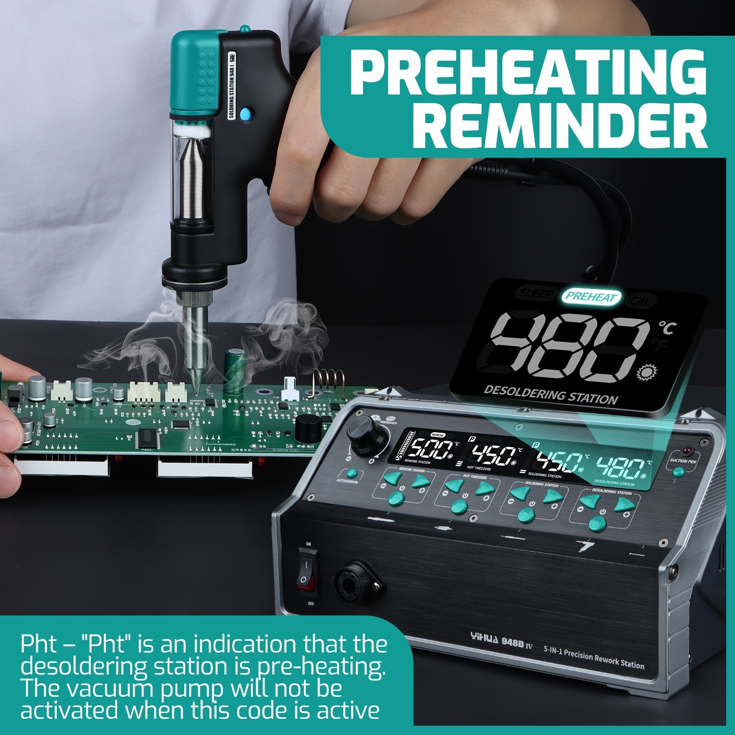 YIHUA 948D-IV 5-in-1 Digital Soldering & Hot Air Desoldering Rework Stations