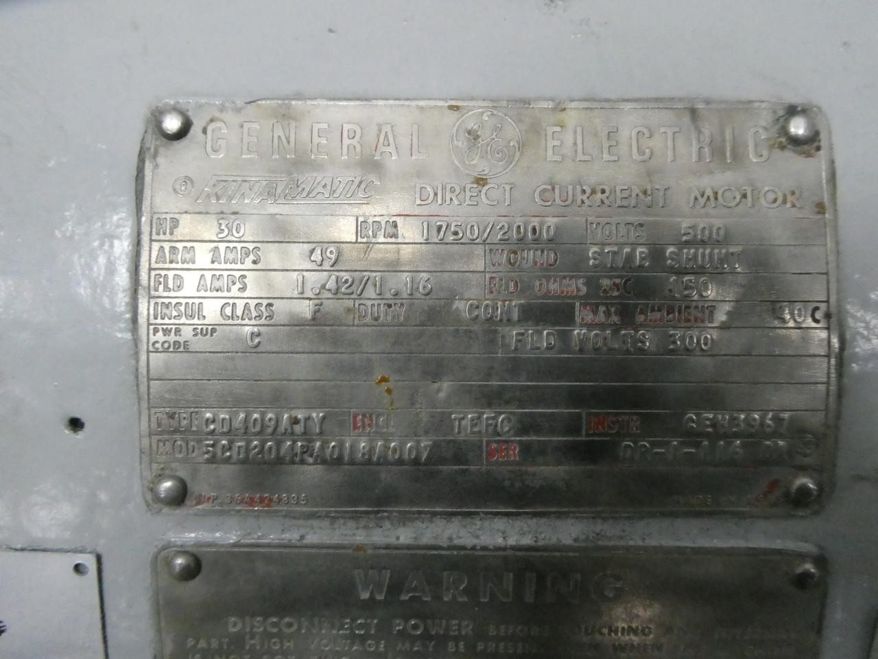 Ge 5C0204PA018A007 Kinamatic Dc Motor Cd409aty 30hp 1750/2000rpm 500v-dc