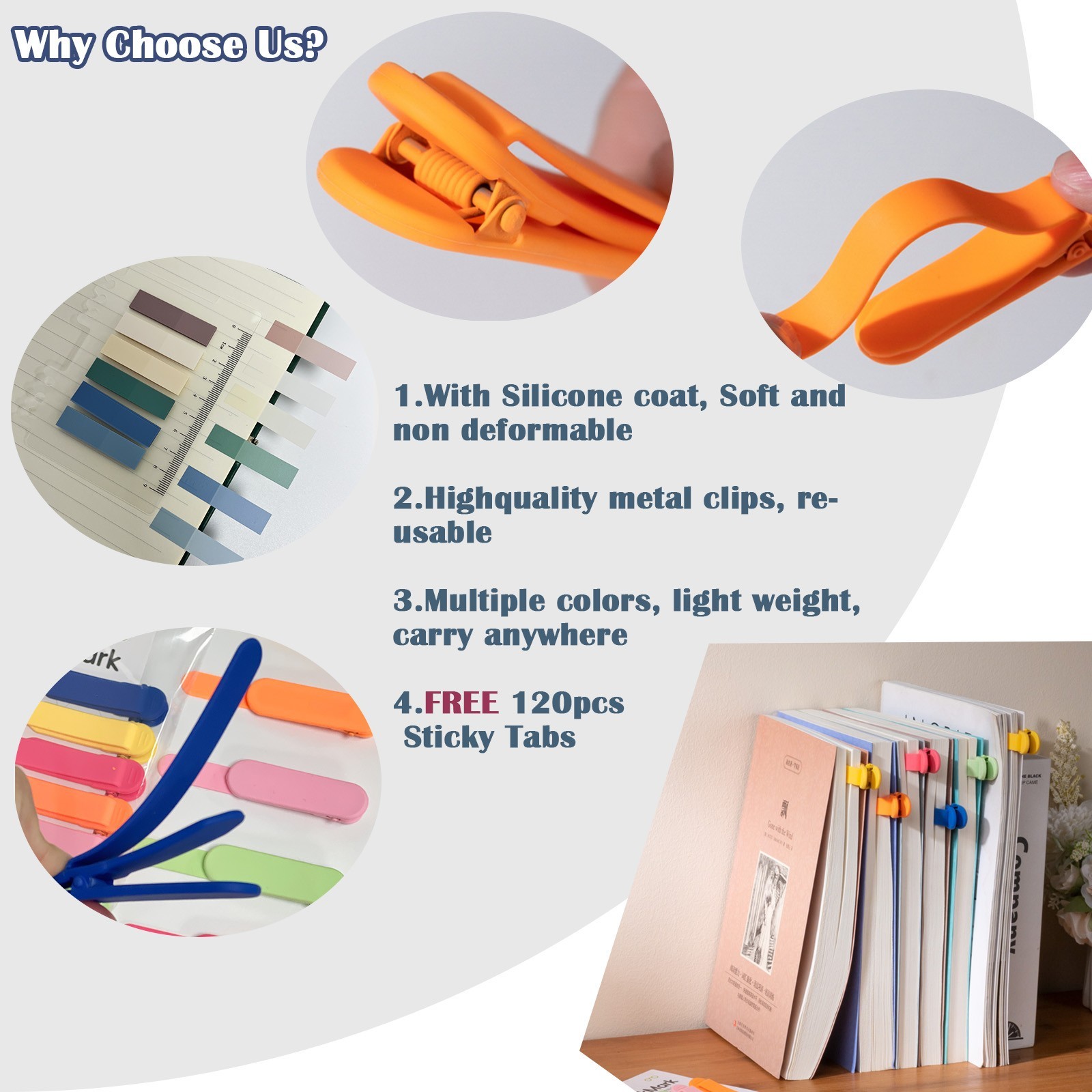 6pcs Automatic Bookmark with 120Pcs Sticky Tabs, Smart Bookmark for Bookish Gift