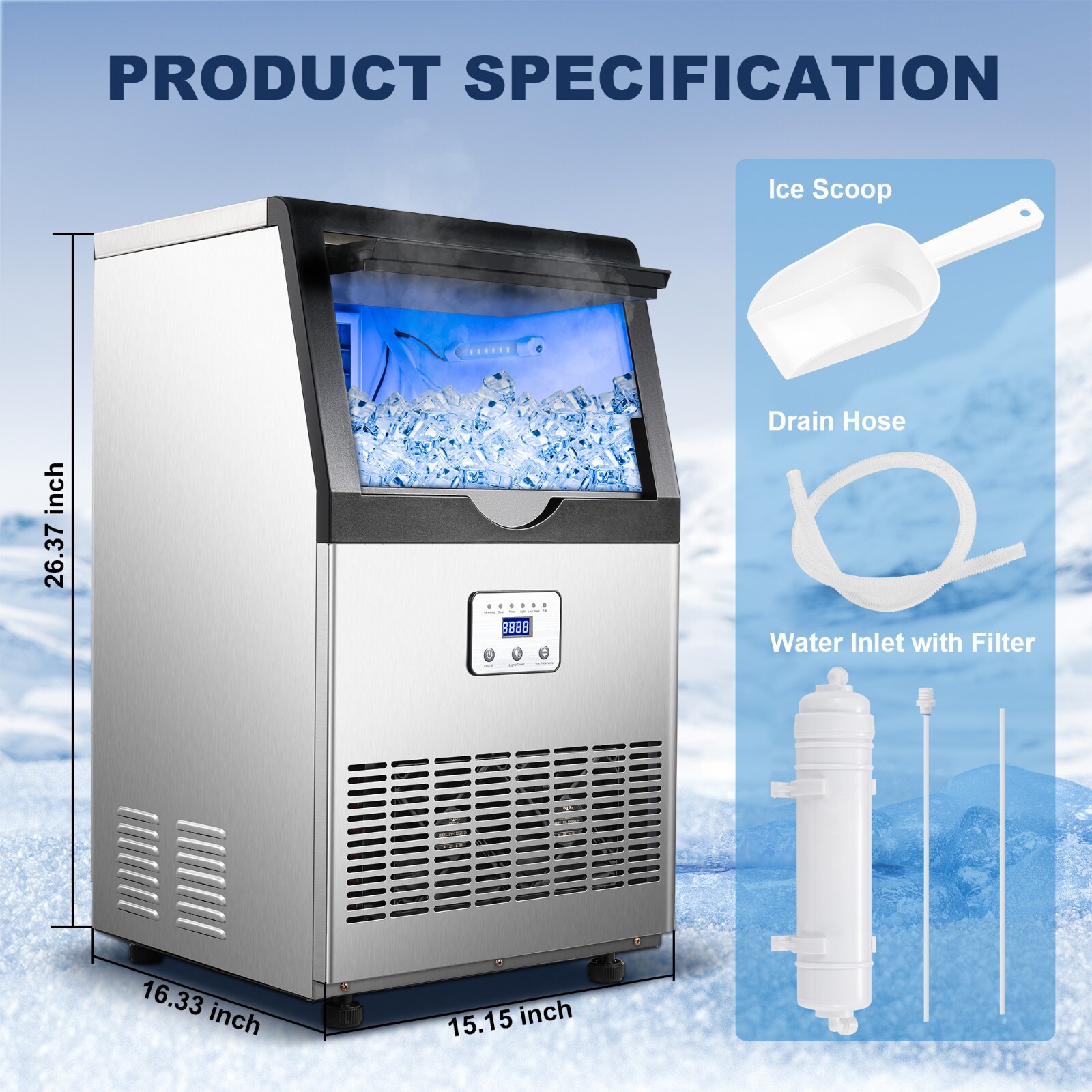 Zomagas110 lbs Commercial Ice Machine Bar Restaurant Home Ice Maker Cube Maker