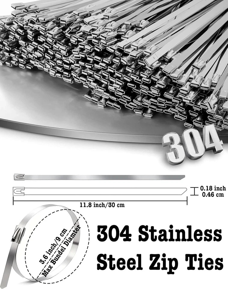 50Pcs Metal Zip Ties 11.8 inch 304 Stainless Steel Ties, Heavy Duty…