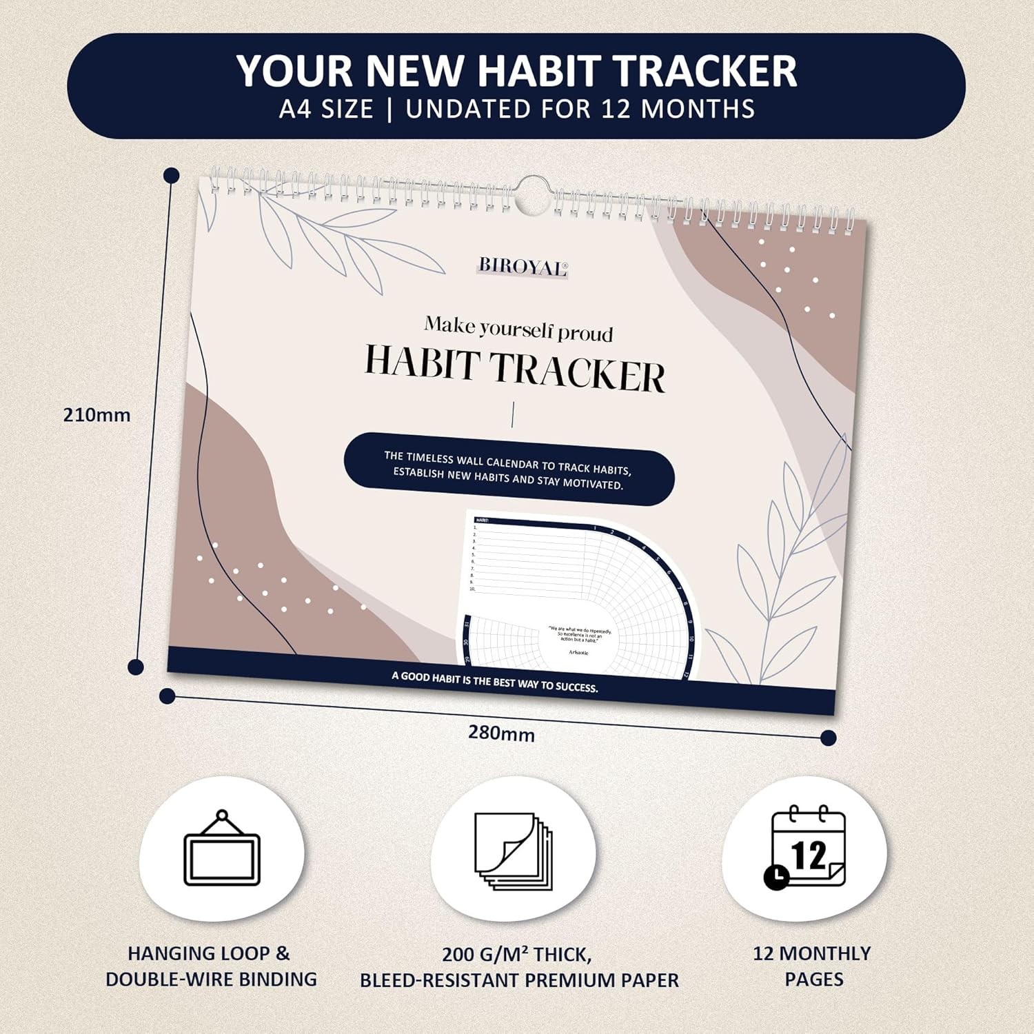 Habit Tracker Calendar 2026 (Undated 12 Months) – Daily Habit Tracker Jounal wit