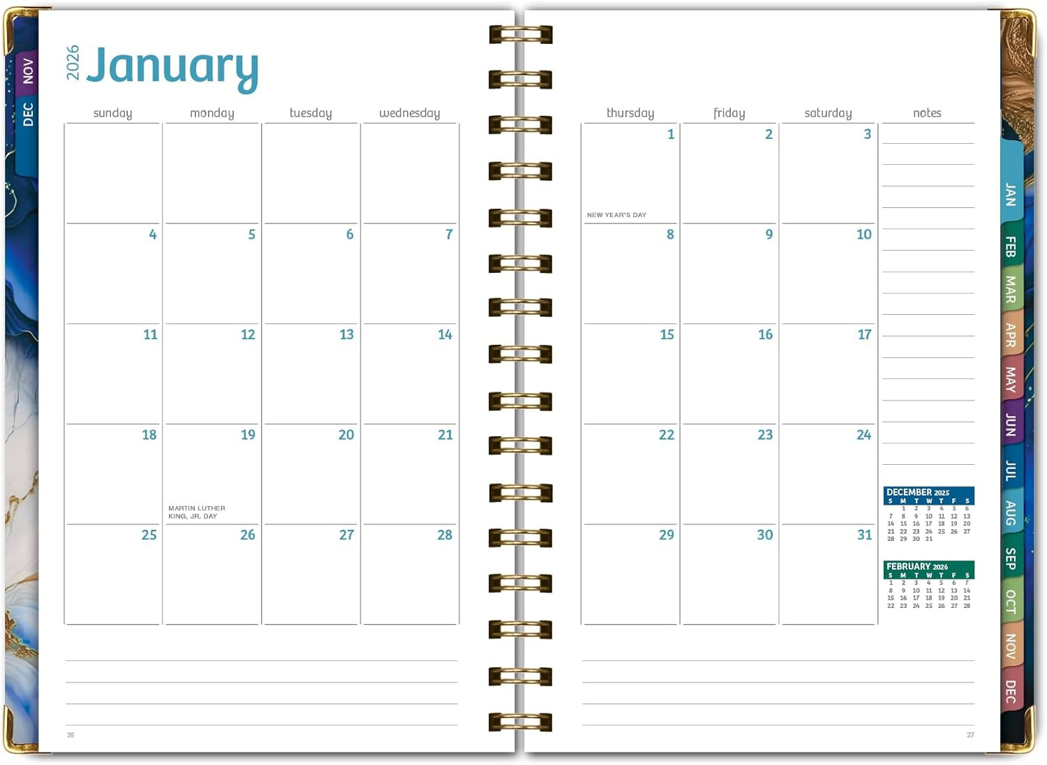 HARDCOVER 2026 Planner, 5.5″x8″: 14 Months (November 2025 – December 2026), Dail