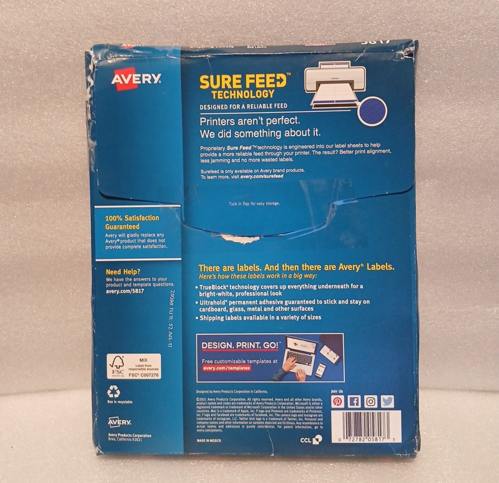 Avery Printable Shipping Labels 2.5″ x 4″ – 592 Labels (74 Sheets) – 5817 [G1]