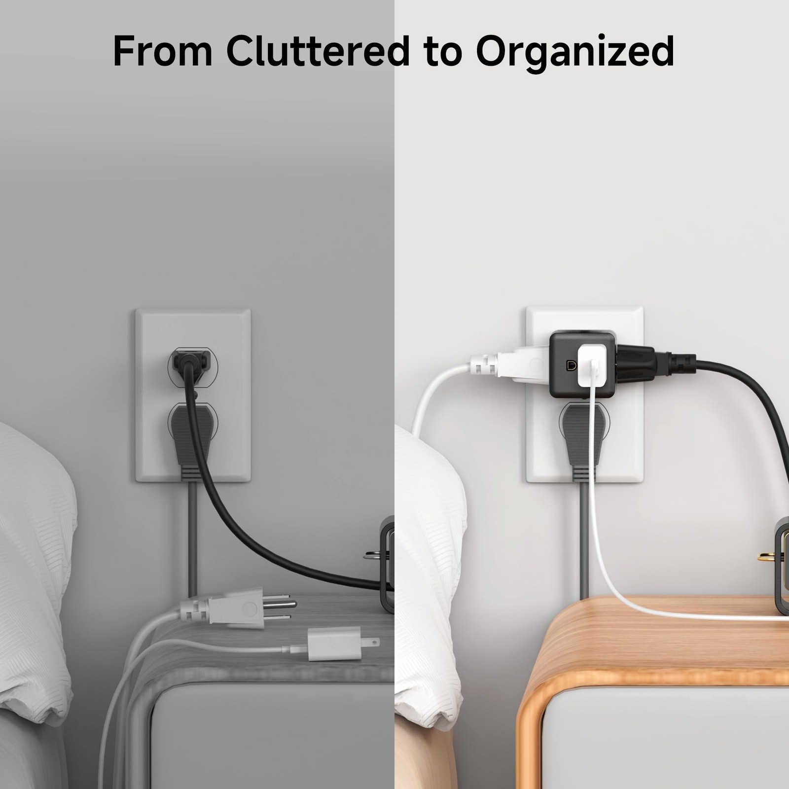 3 Pack 3 Outlet Wall Adapter Grounded Cube Power Tap Plug Splitter Black