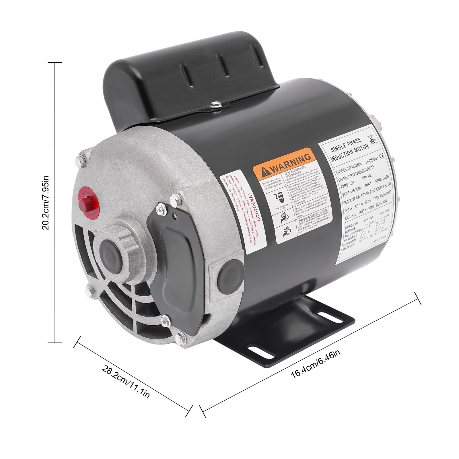 1/2HP Electric Motor 3450RPM General Purpose Single Phase Motor 115V/230V 104℉