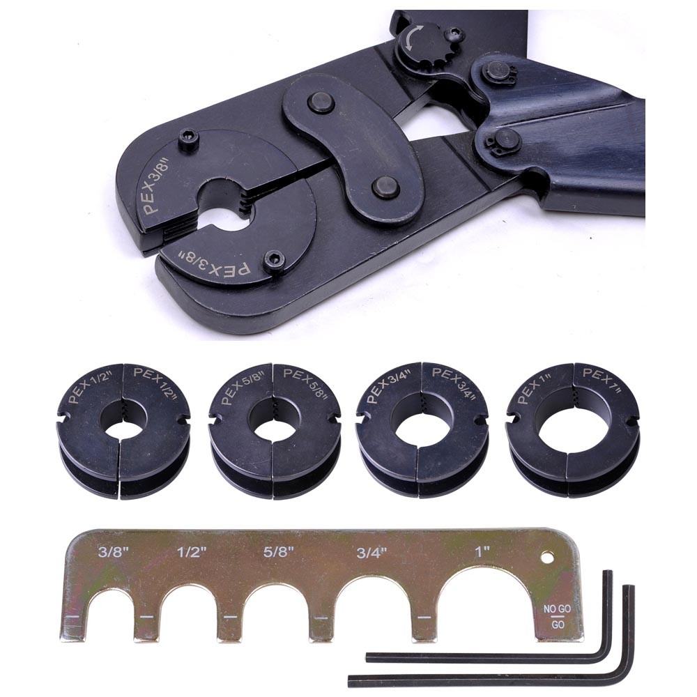 Yescom 3/8″ 1/2″ 5/8″ 3/4″ 1″ Pex Crimper Kit Crimping Plumbing Copper Ring Tool