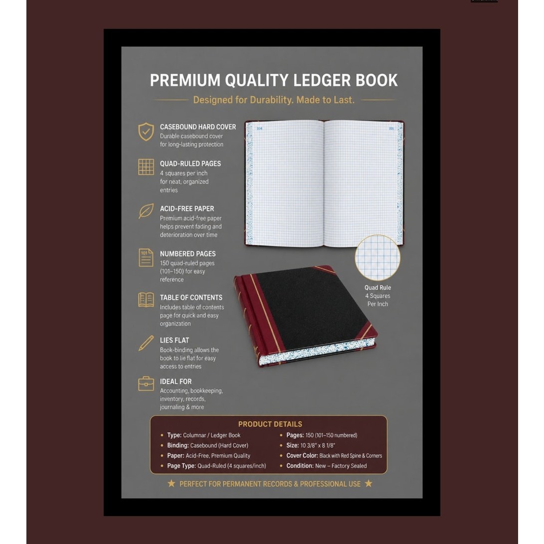 New & Sealed Boorum & Pease Columnar Ledger QUADRILLE Ruled Record Book 150 Pg