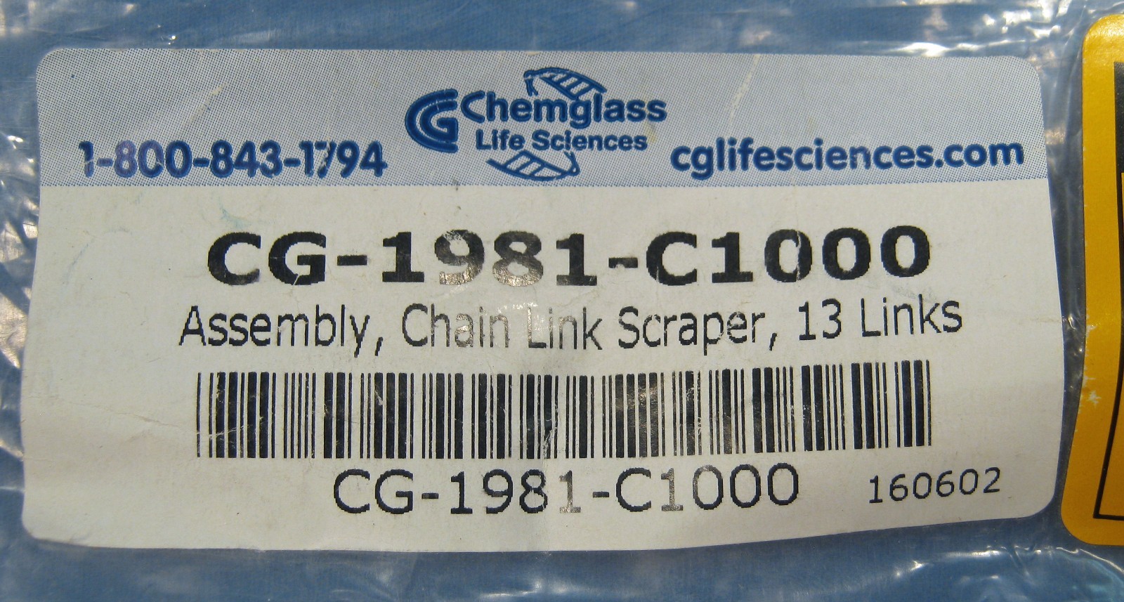 CHEMGLASS CHAIN LINK SCRAPER FOR 1000 ML FLASKS NEW OLD STOCK FREE SHIPPING