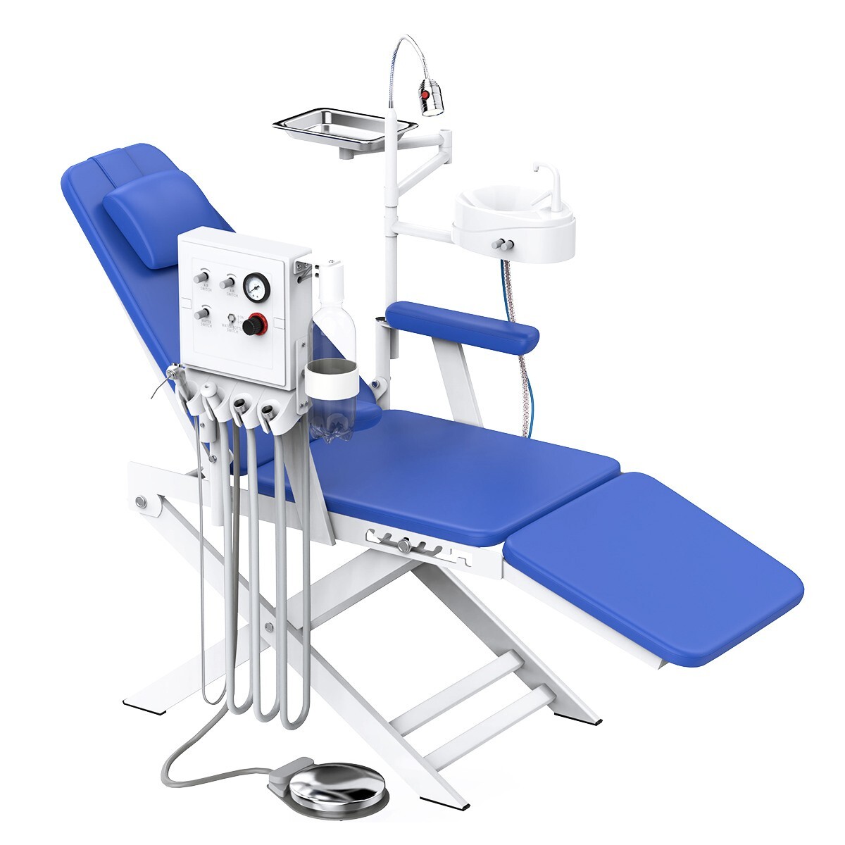 Dental Portable Mobile Folding Chair LED Light Air Turbine Unit 4 Hole Blue