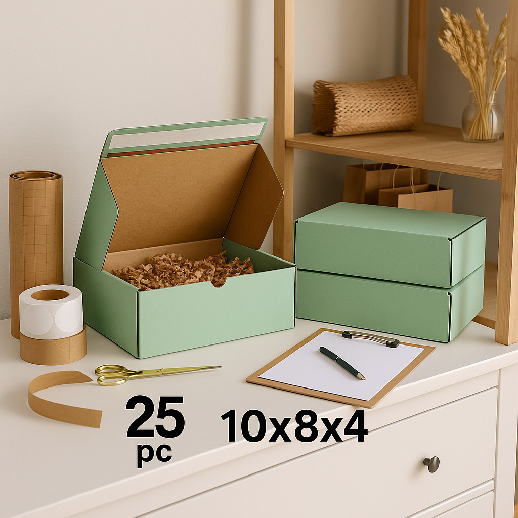 25 Green Shipping Boxes 10x8x4 | Self Seal Mailers – Matte Kraft Inside