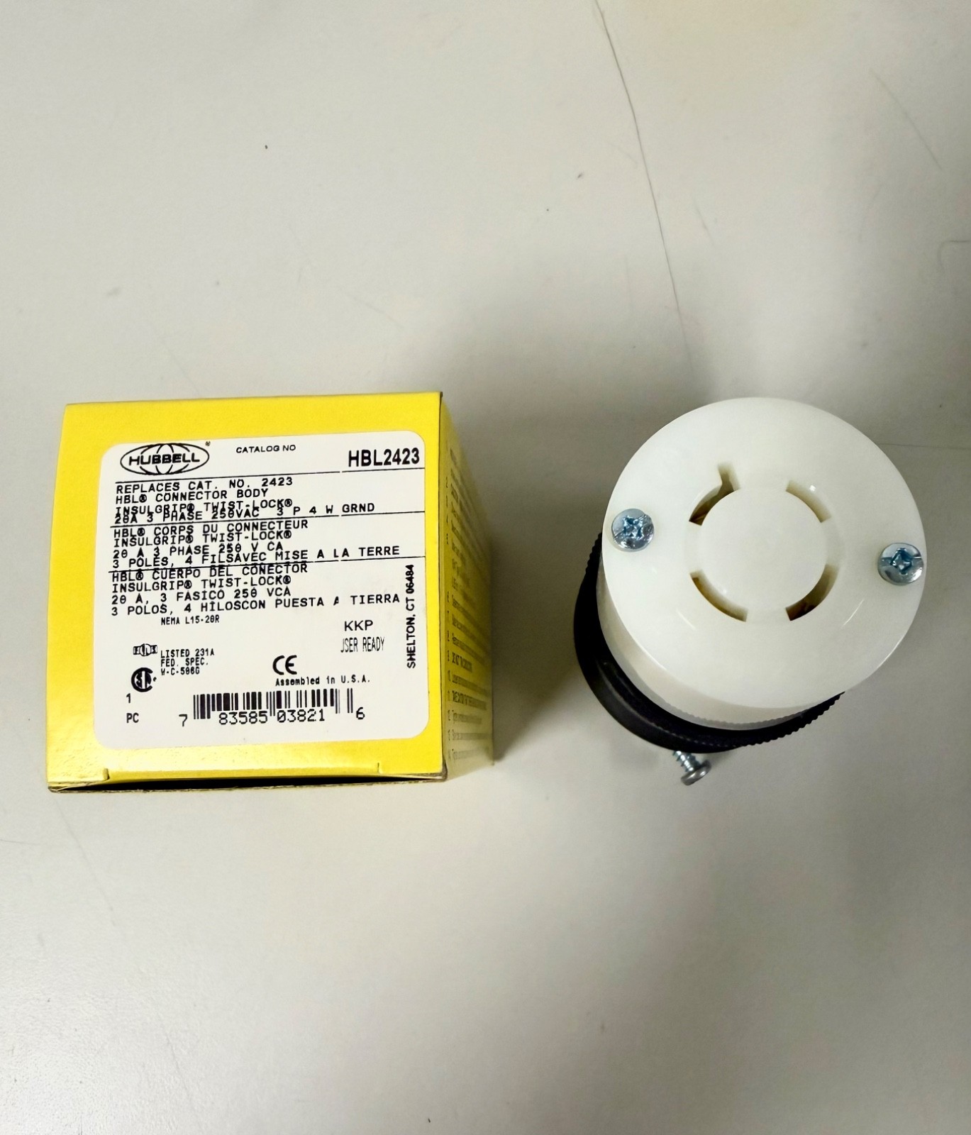 1 Hubbell HBL2423 3 Pole-Phase 4 Wire 20 A 250VAC Female Locking Plug Made USA