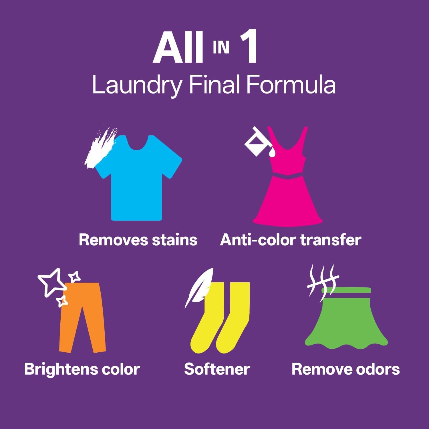 All-in-1 Laundry Detergent Pods | 10X Deep Clean | Prevents Color Bleed, Elimina
