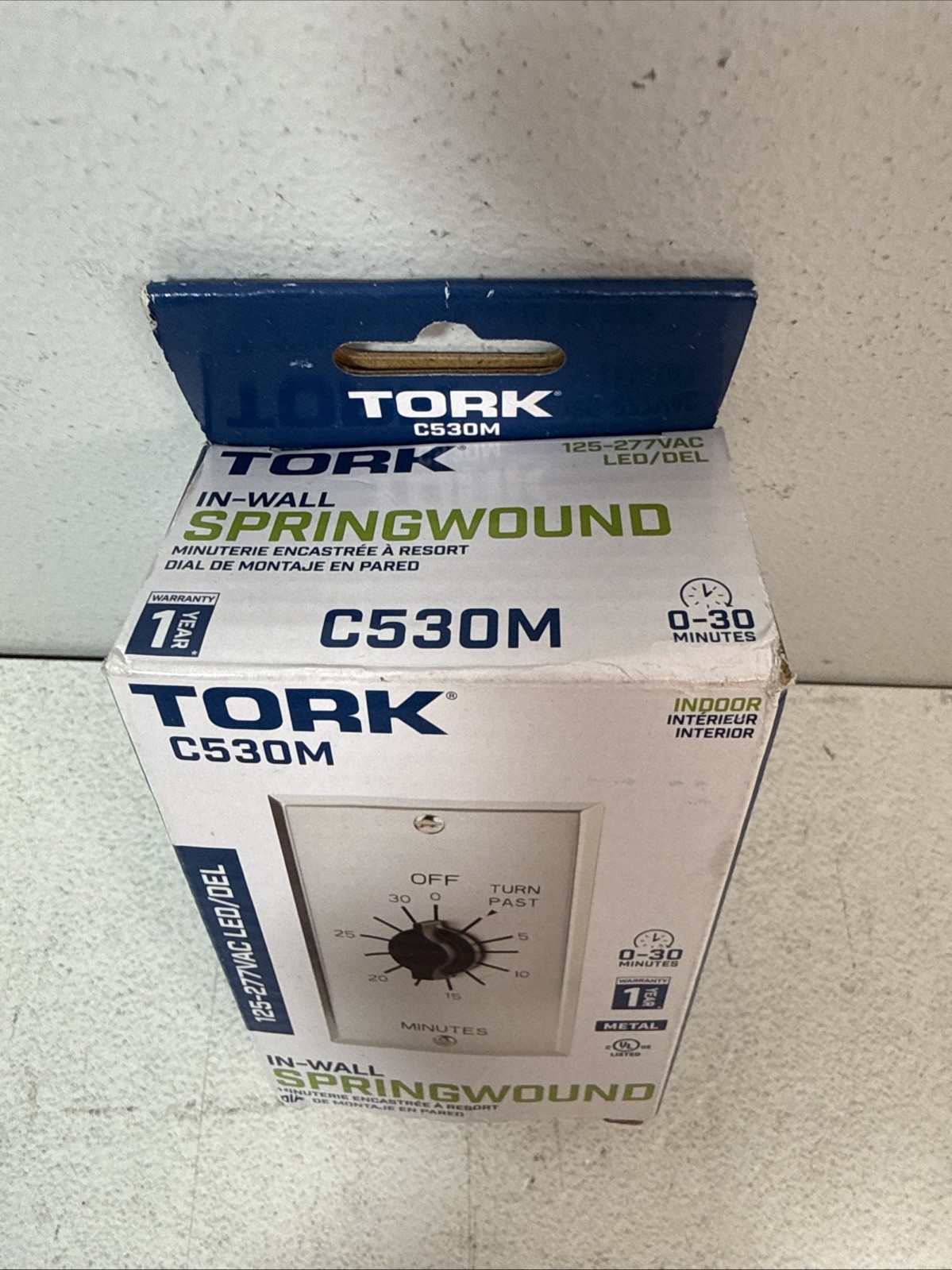 TORK C530M In Wall Spring-Wound Timer, Silver, 125-277 VAC 0-30 Minutes NEW