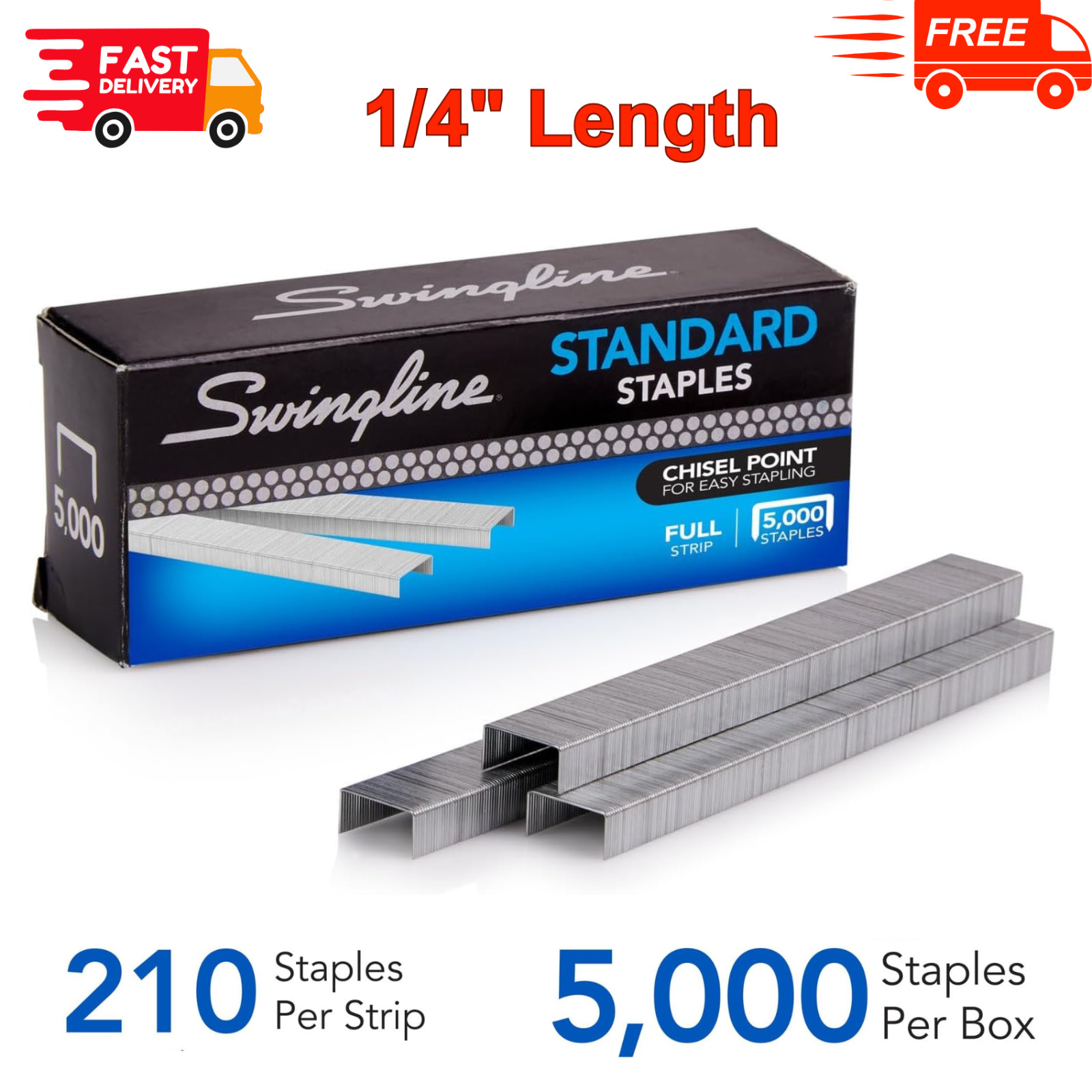 Staples Standard, 1/4 inches Length, 210/Strip, 5000/Box For Desktop Staplers