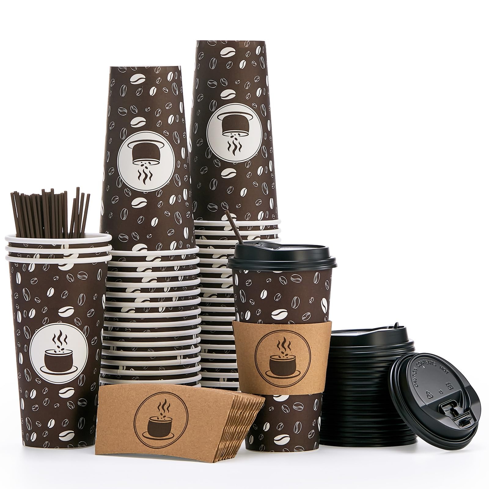 JOLLY PARTY Disposable Coffee Cups with 50 Count (Pack of 1), Dark Brown-20oz