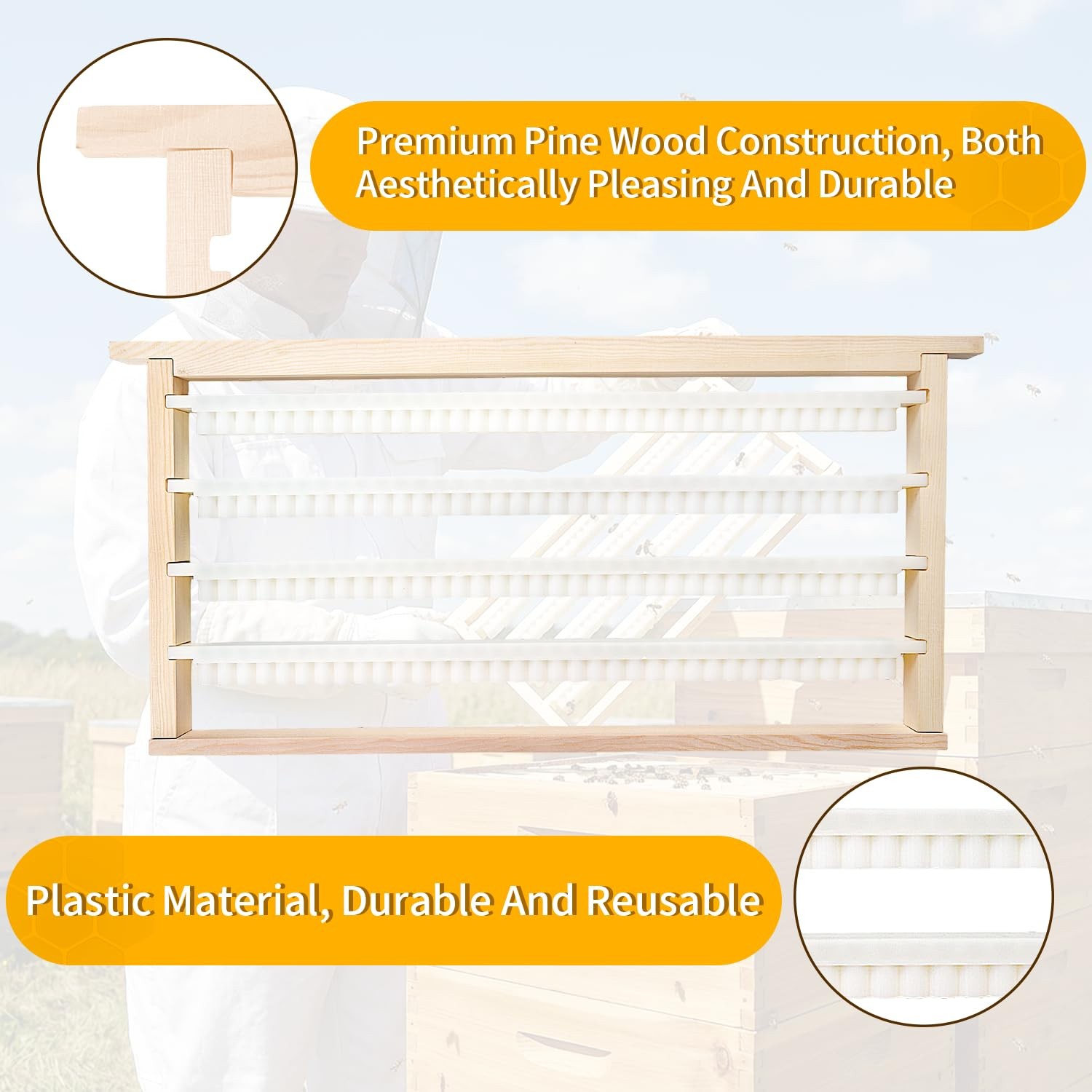 Beekeeping Queen Cell Cup Holder Frame Bar Set Double Row Royal Jelly Storage…