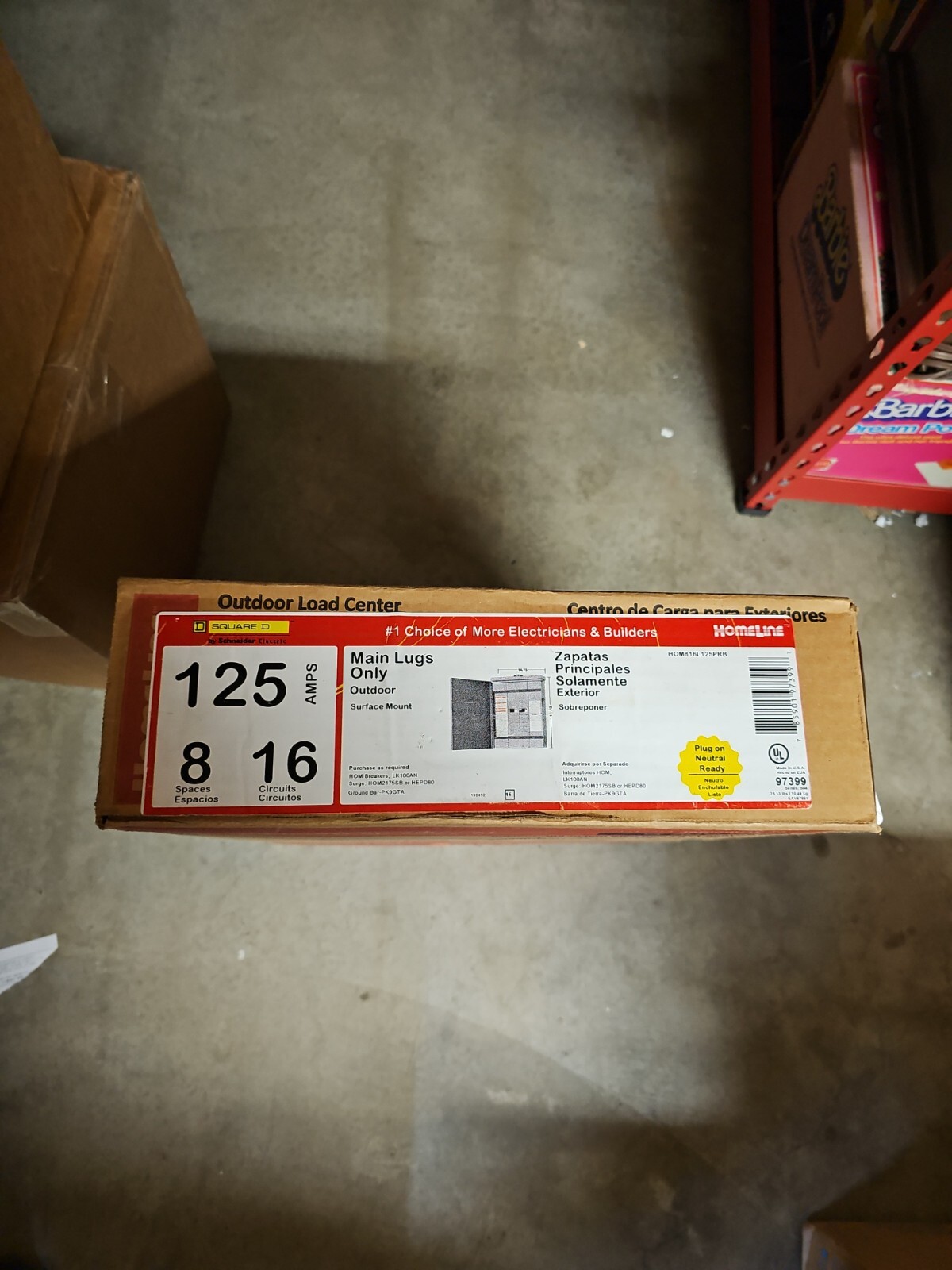 Square D Homeline Main Lugs Only HOM816L125PRB 125 Amps 8 Spaces 16 Circuits NIB
