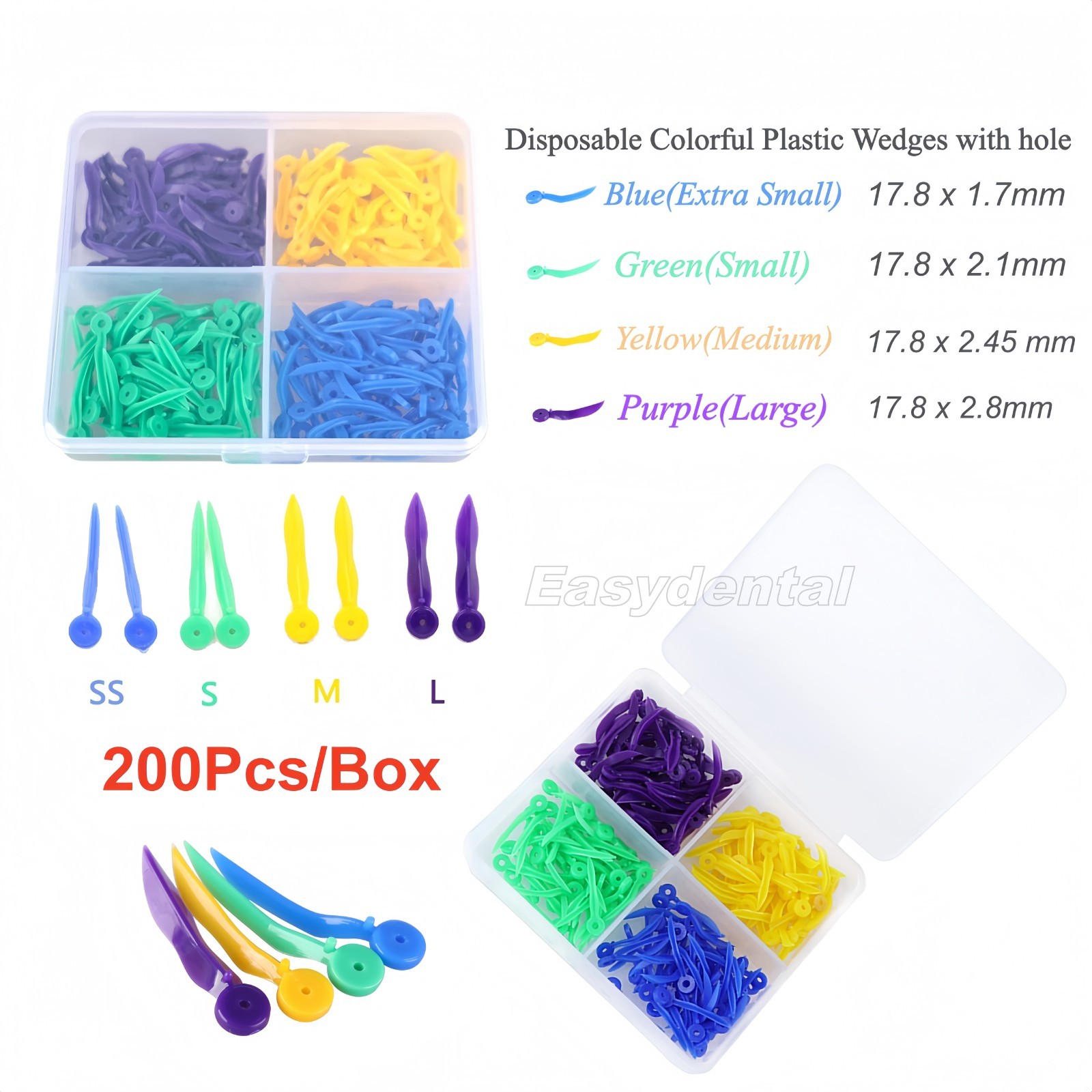 Pack of 200 Dental Tooth Gap Wedges with End Circular Holes Plastic Wedge 4 Size