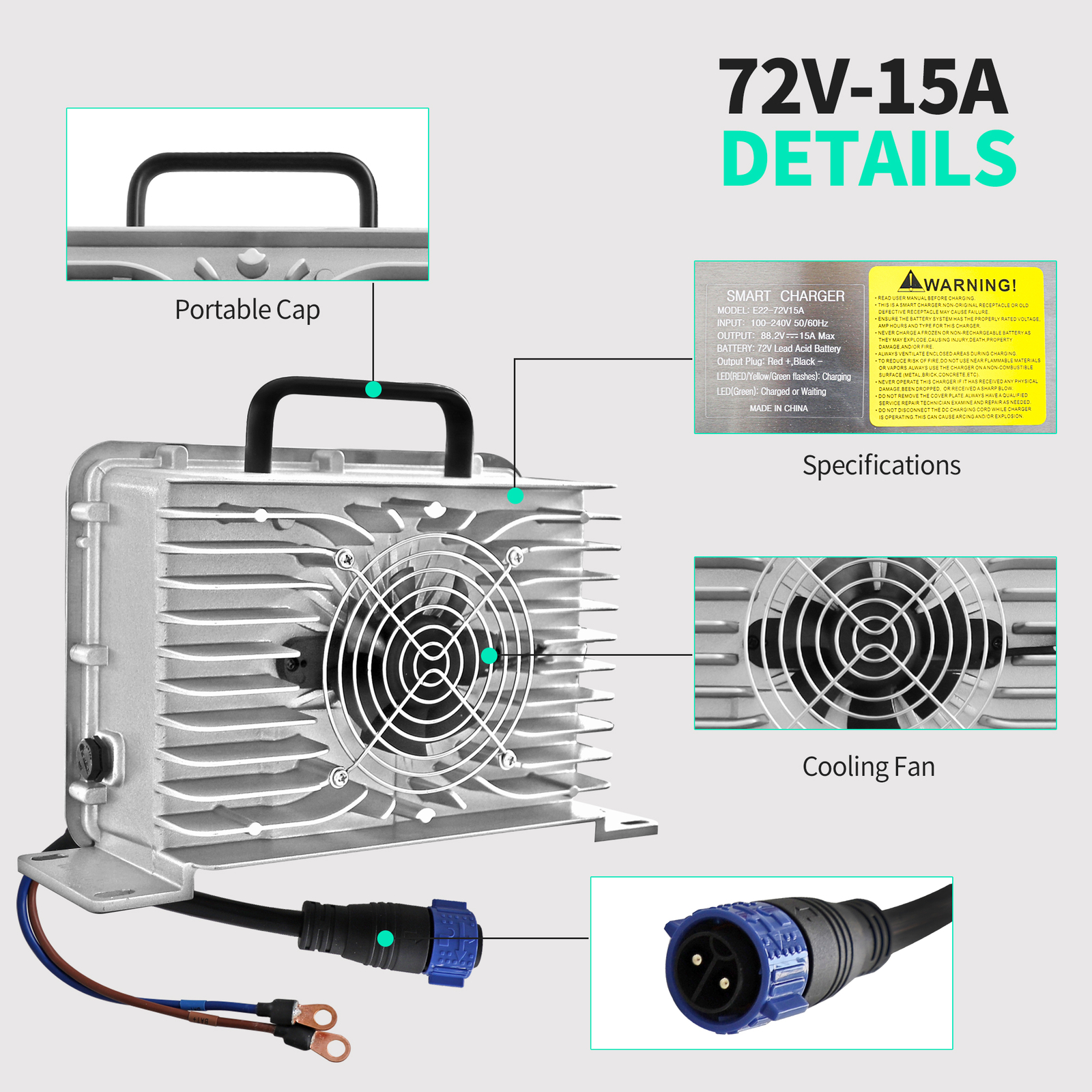 72V 15A Battery Charger For 72V EZGO Club Car Yamaha ICON Gem Golf Cart US