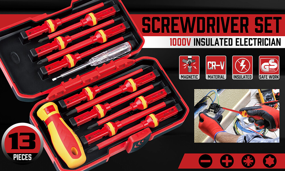 13PC 1000V Magnetic Insulated Electrician Screwdriver Set VDE-GS DIY Tool Kit