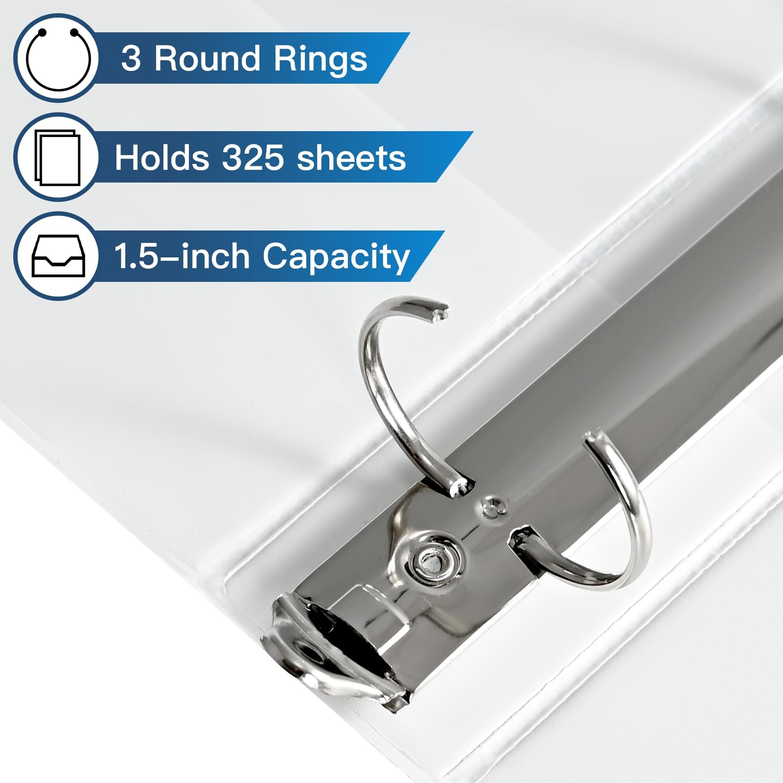 6 PCS White 1.5Inch 3 Ring Binder 2 Pocket Holds 325 Sheet 8.5×11″ Letter