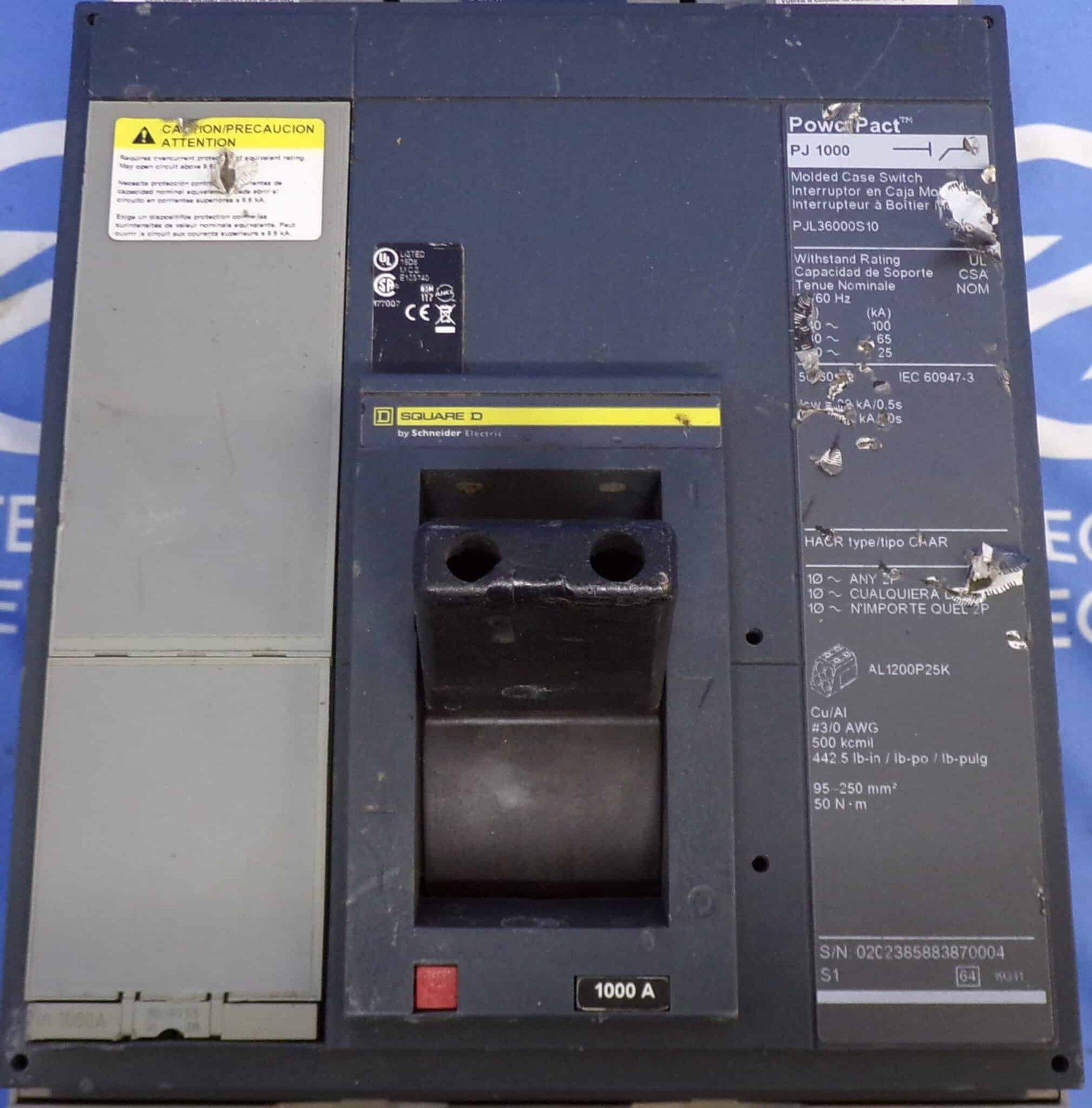 SQUARE D CIRCUIT BREAKER PJL36000S10 1000A 600V 3P 1YR WARRANTY