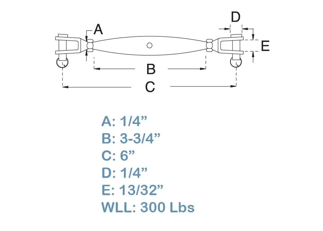 1/4 Inch Marine SS316 JAW JAW Rig Closed Body Turnbuckle WLL 300 Pounds 20 PCS