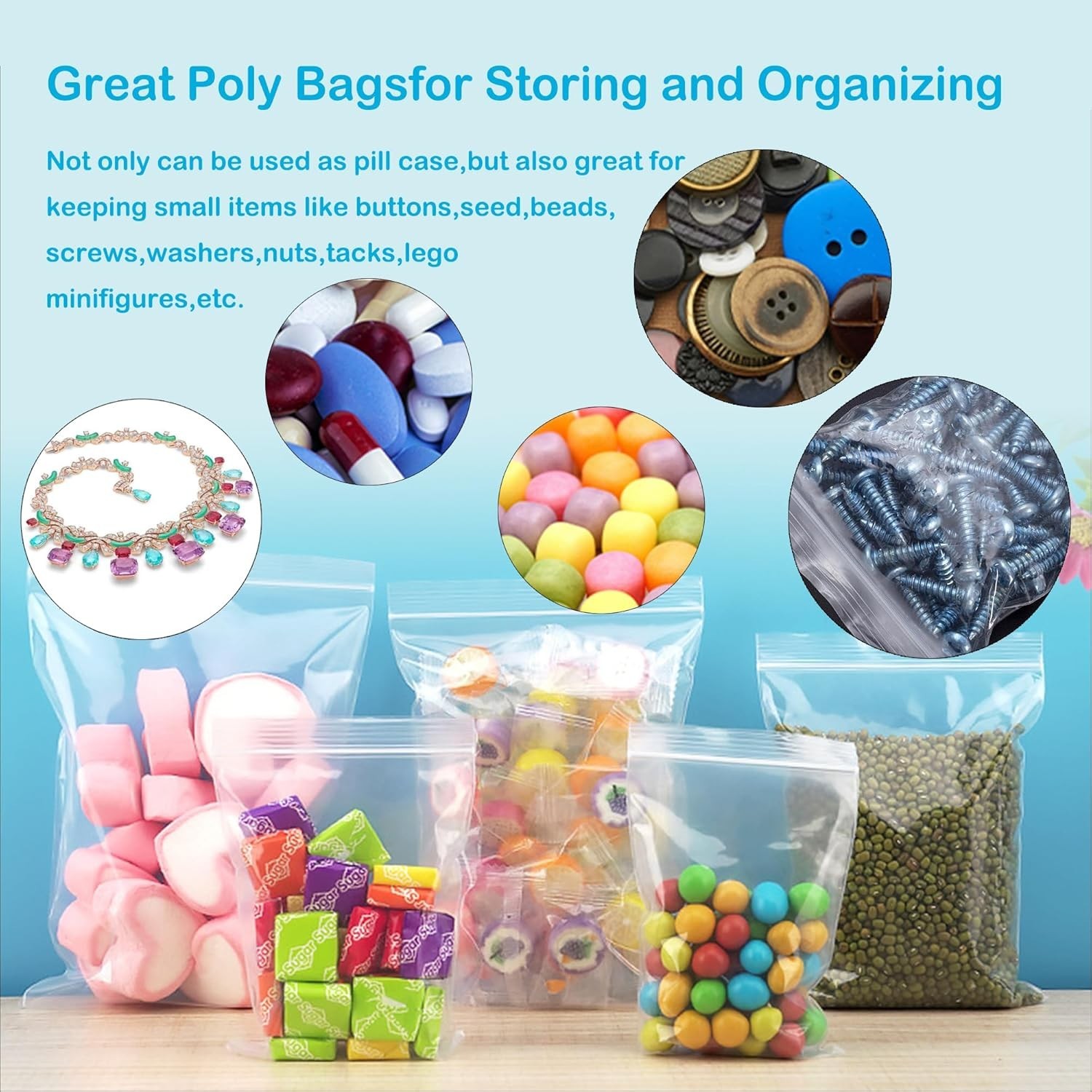 100-Pack 3″x4″ Clear Resealable Plastic Bags, 2 Mil Zip Lock for Storage