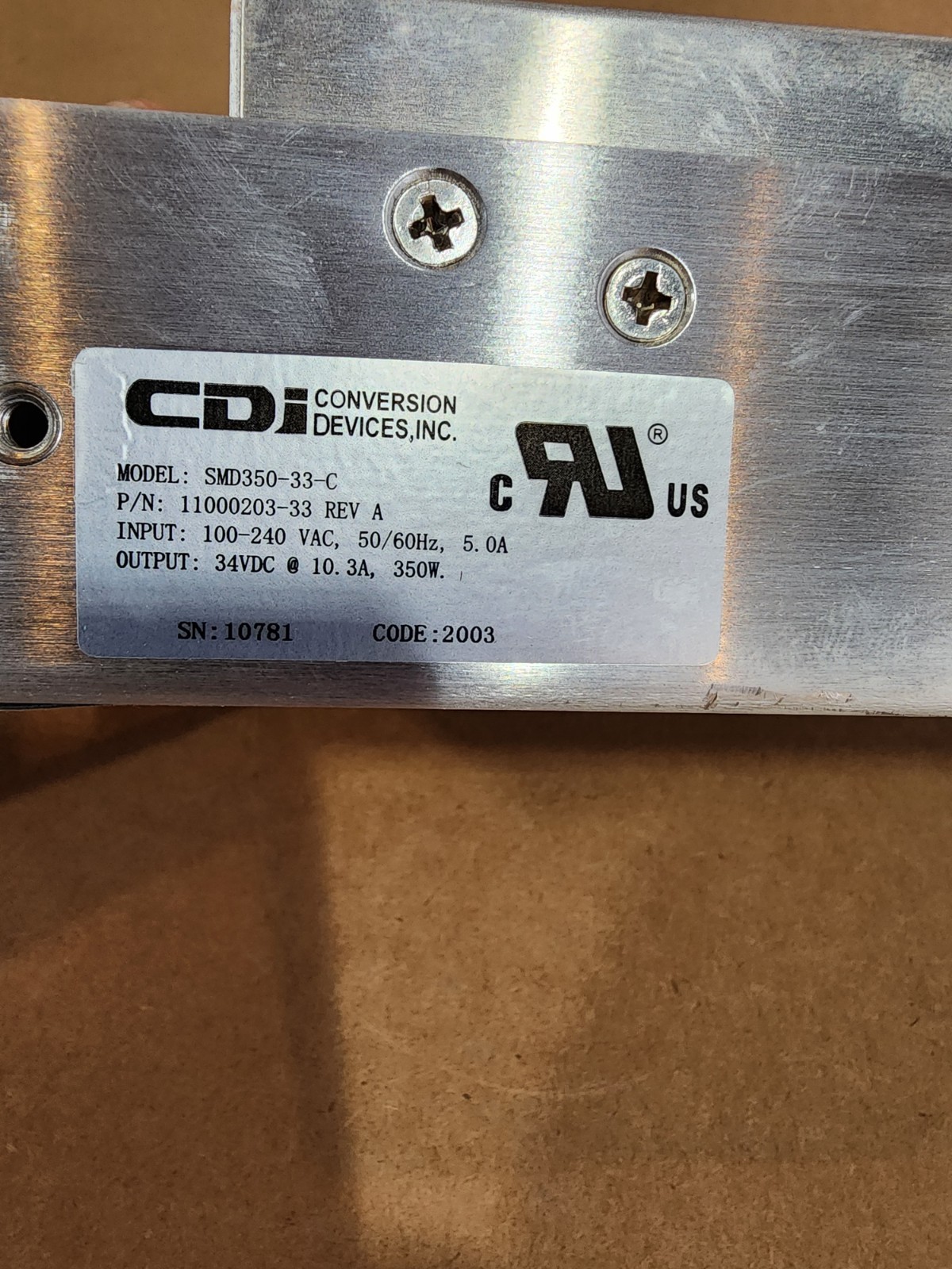 CDI SMD350-33-C 11000203-33 Enclosed Power Supply, 34VDC @ 10.3A, 350W